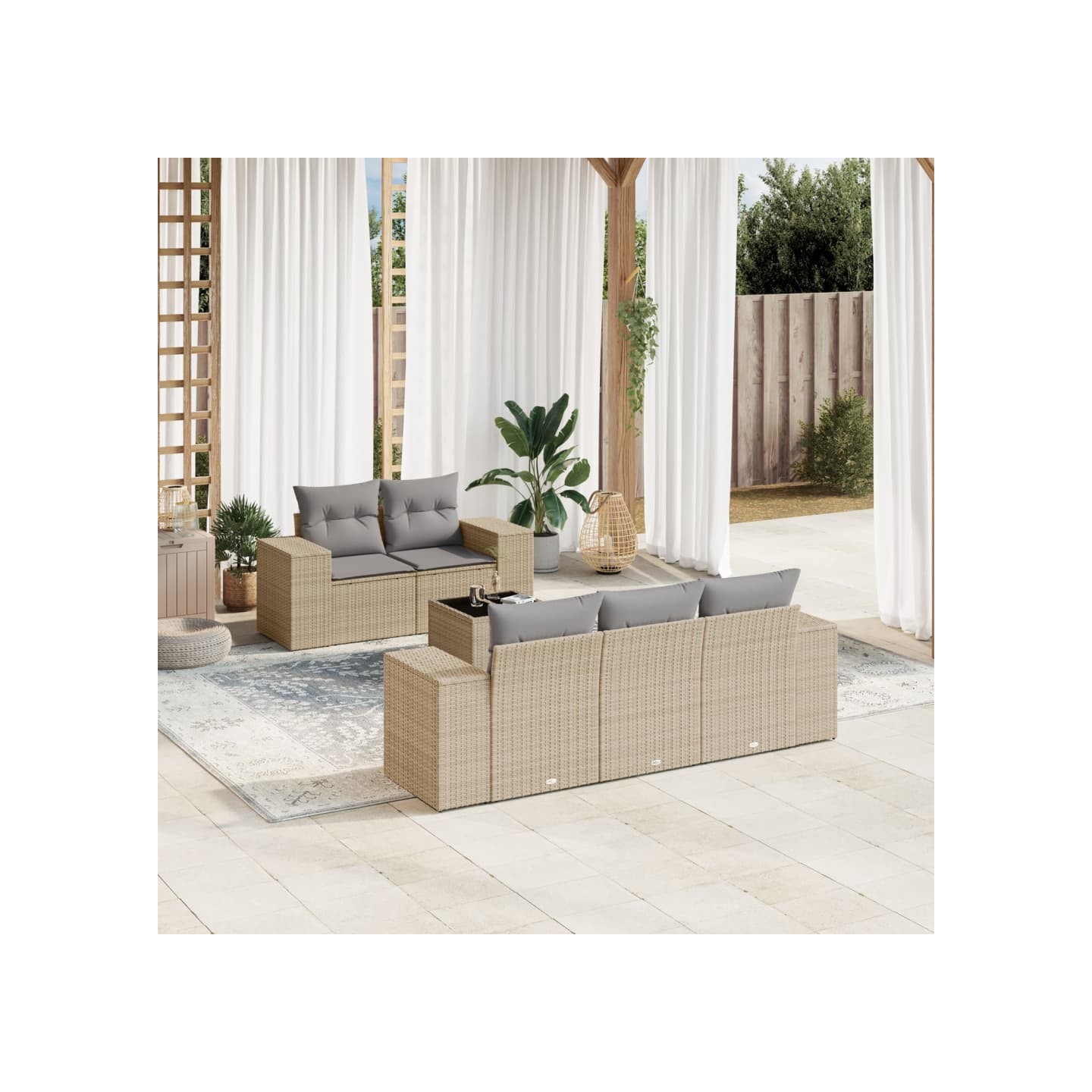Salon de jardin avec coussins 6 pcs beige résine tressée