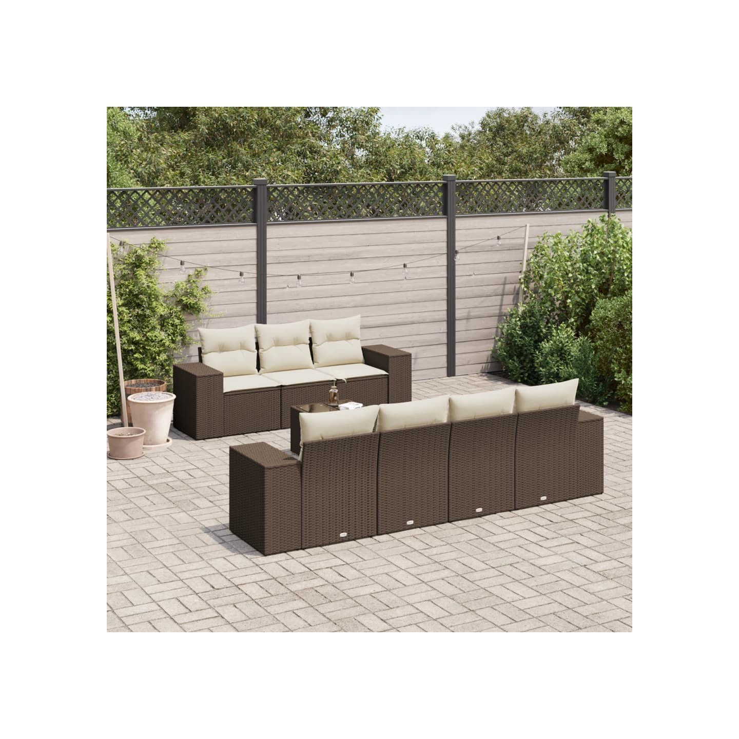 Salon de jardin 8 pcs avec coussins marron résine tressée