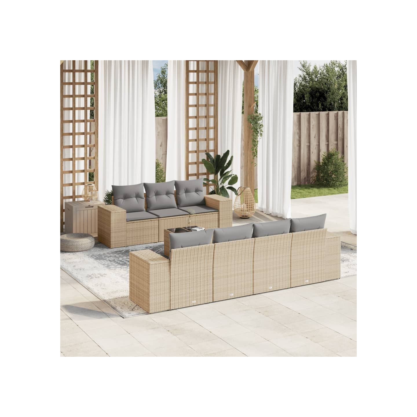 Salon de jardin avec coussins 8 pcs beige résine tressée