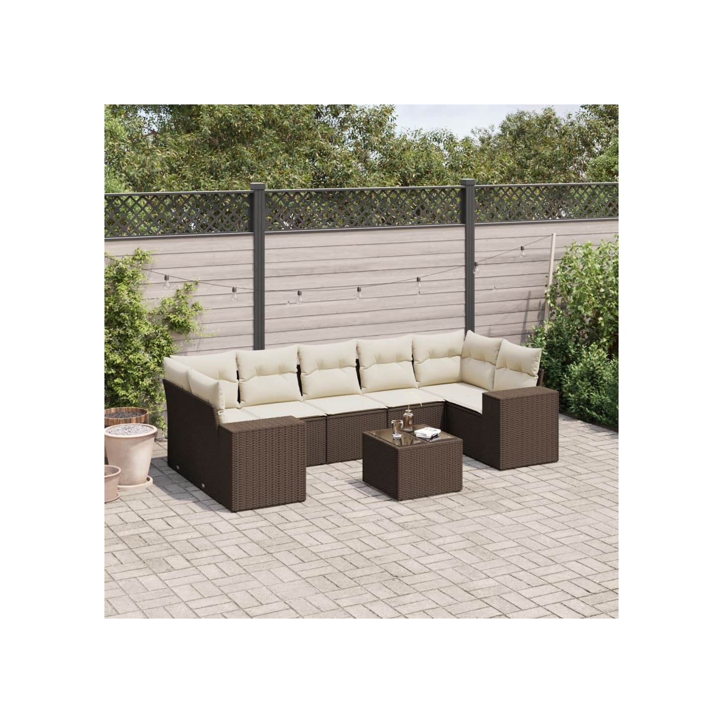 Salon de jardin 8 pcs avec coussins marron résine tressée