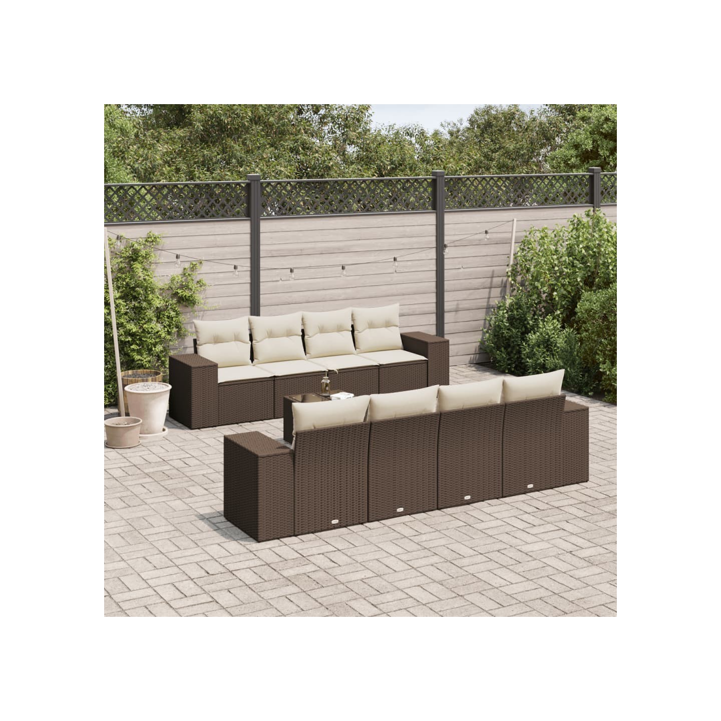 Salon de jardin avec coussins 9 pcs marron résine tressée