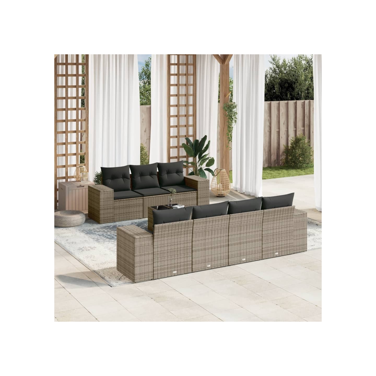 Salon de jardin 8 pcs avec coussins gris résine tressée