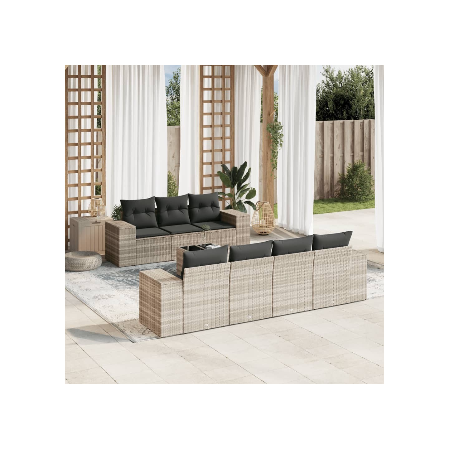 Salon de jardin 8 pcs avec coussins gris clair résine tressée