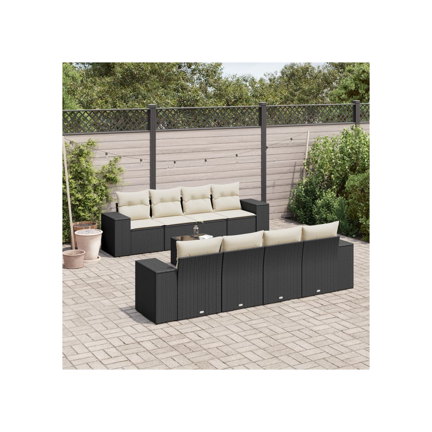 Salon de jardin 9 pcs avec coussins noir résine tressée