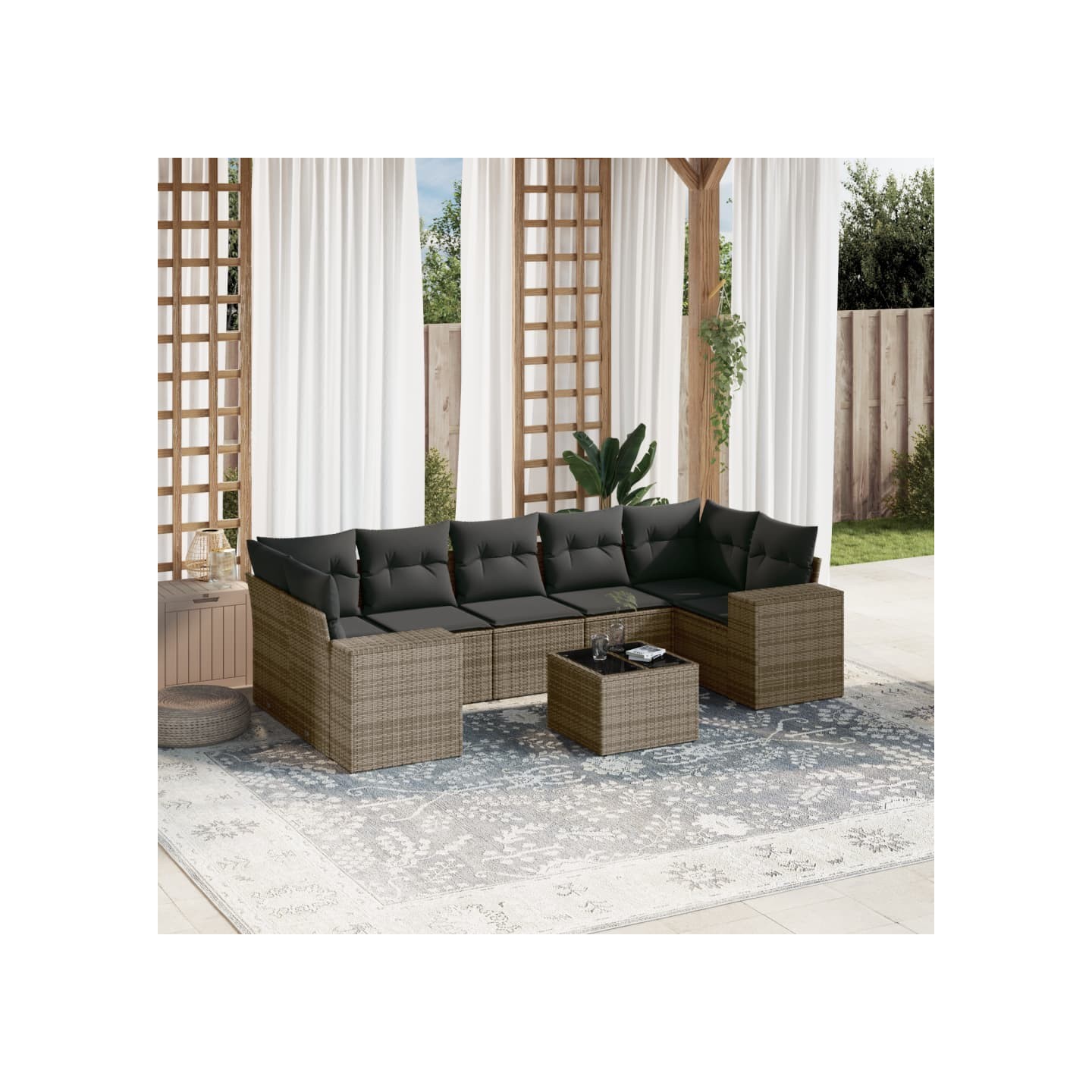 Salon de jardin 8 pcs avec coussins gris résine tressée