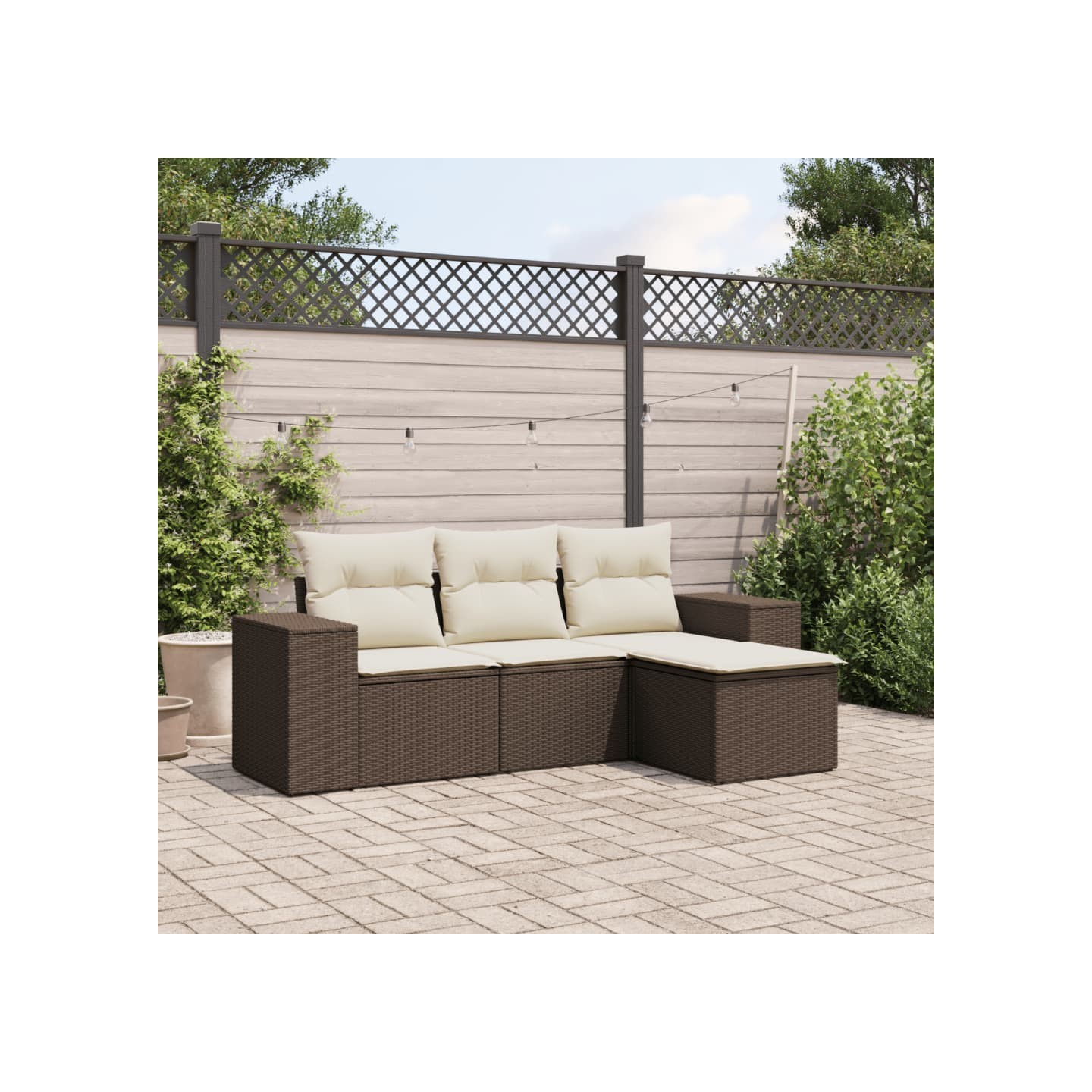 Salon de jardin 4 pcs avec coussins marron résine tressée