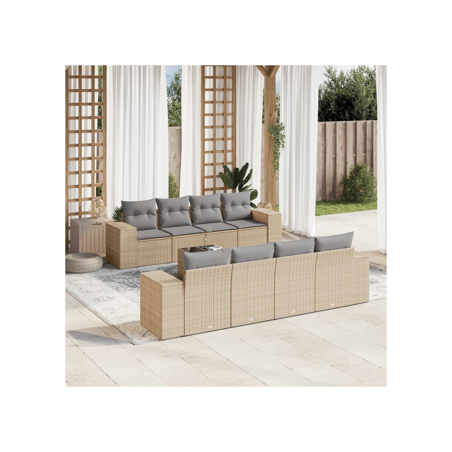 Salon de jardin avec coussins 9 pcs beige résine tressée