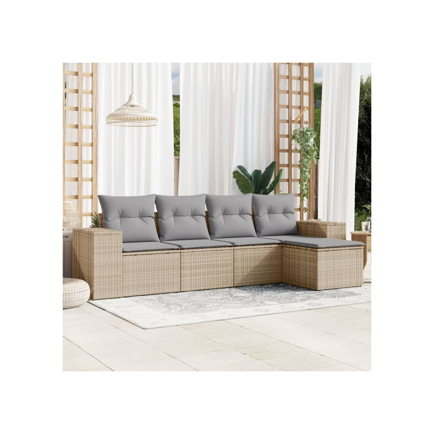Salon de jardin avec coussins 5 pcs beige résine tressée