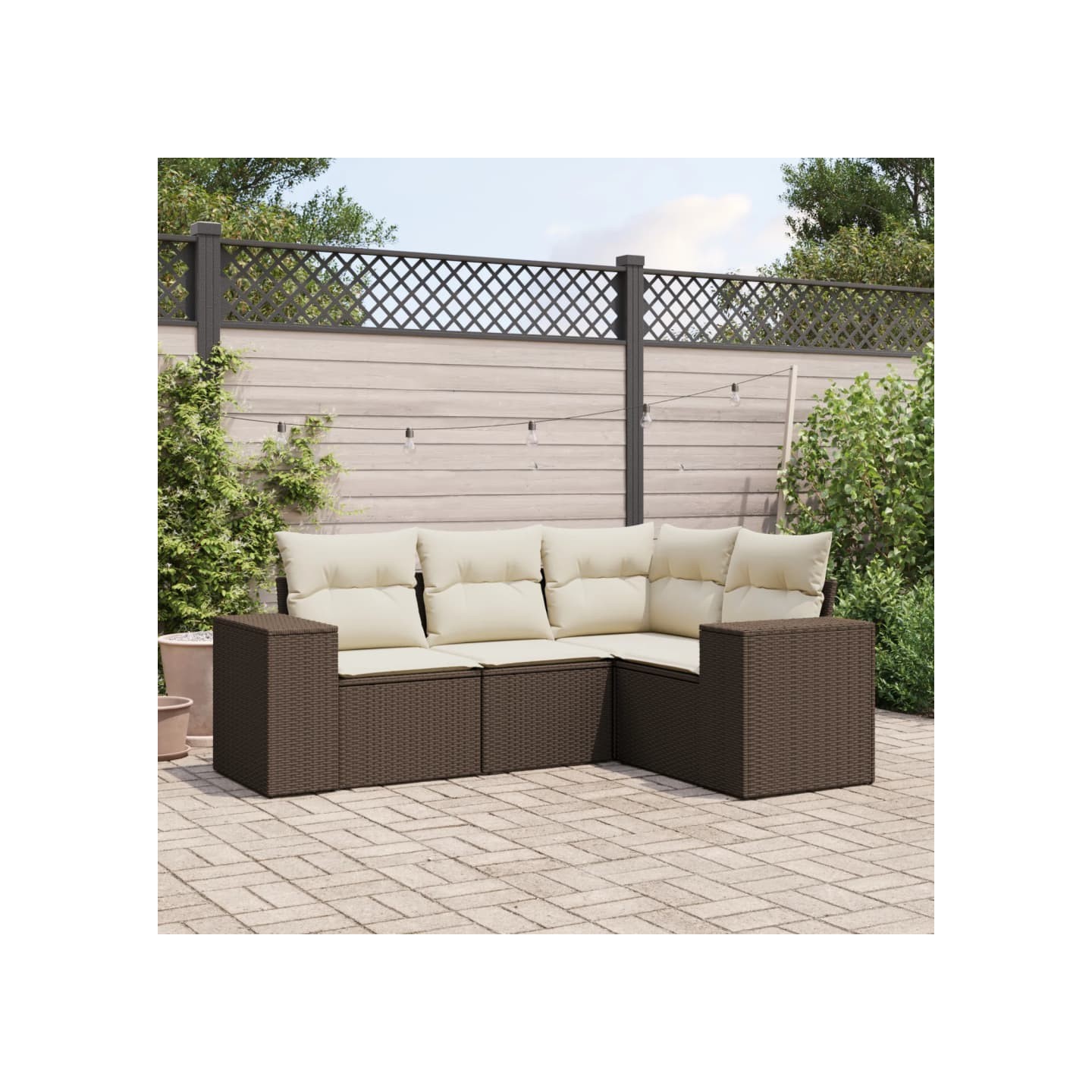 Salon de jardin 4 pcs avec coussins marron résine tressée