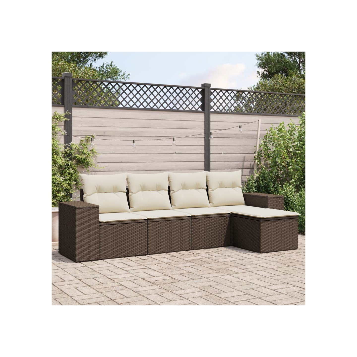 Salon de jardin avec coussins 5 pcs marron résine tressée