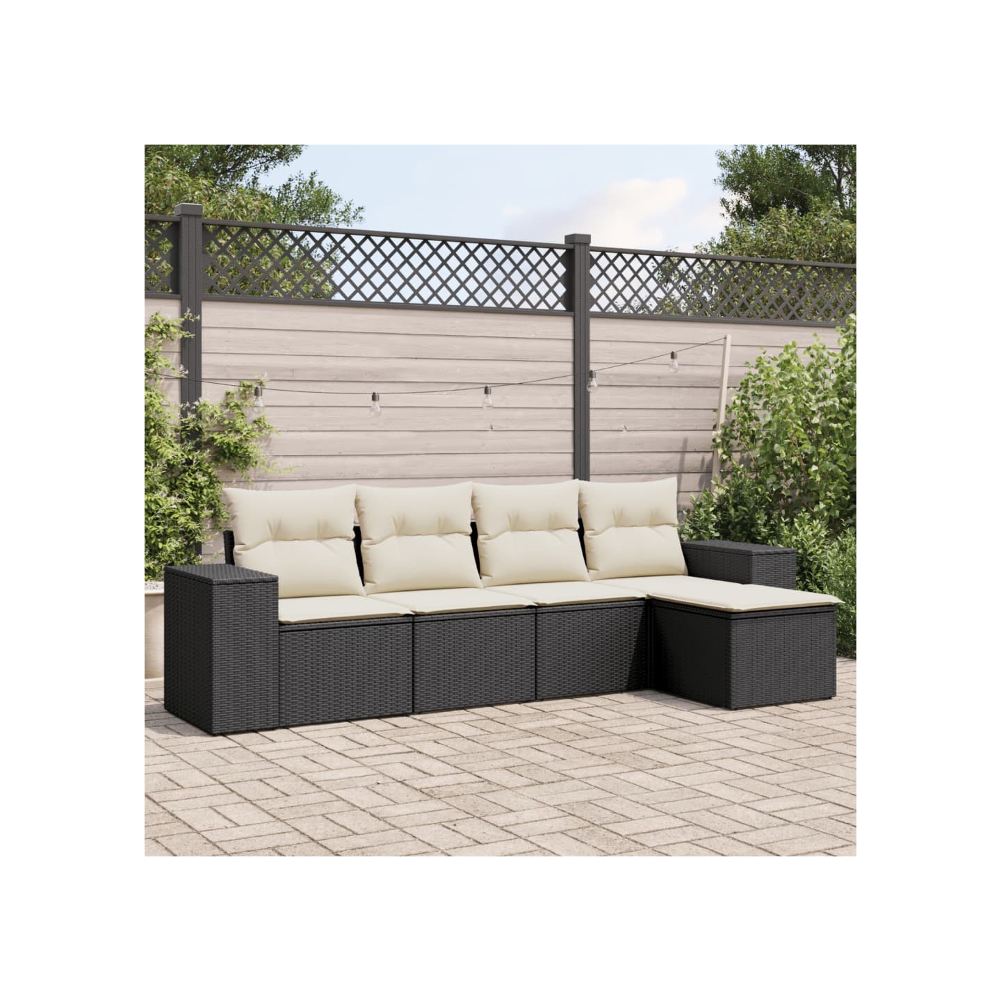 Salon de jardin 5 pcs avec coussins noir résine tressée