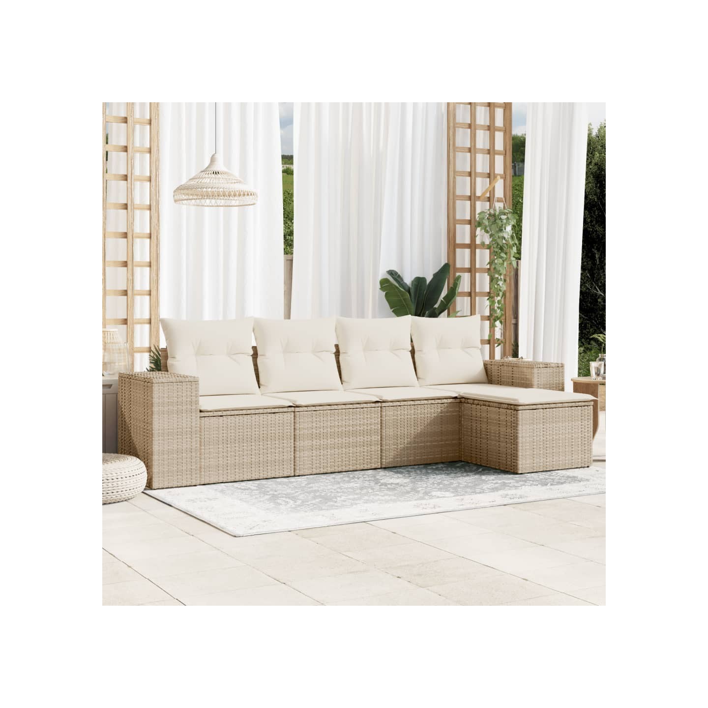 Salon de jardin avec coussins 5 pcs beige résine tressée