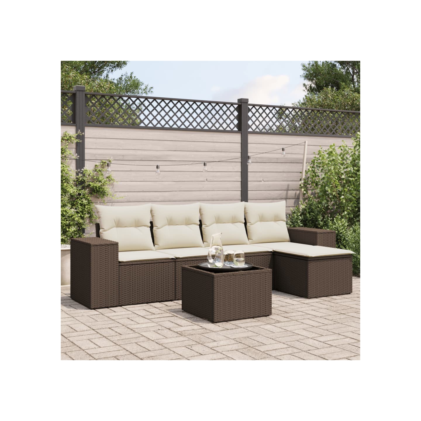 Salon de jardin avec coussins 6 pcs marron résine tressée