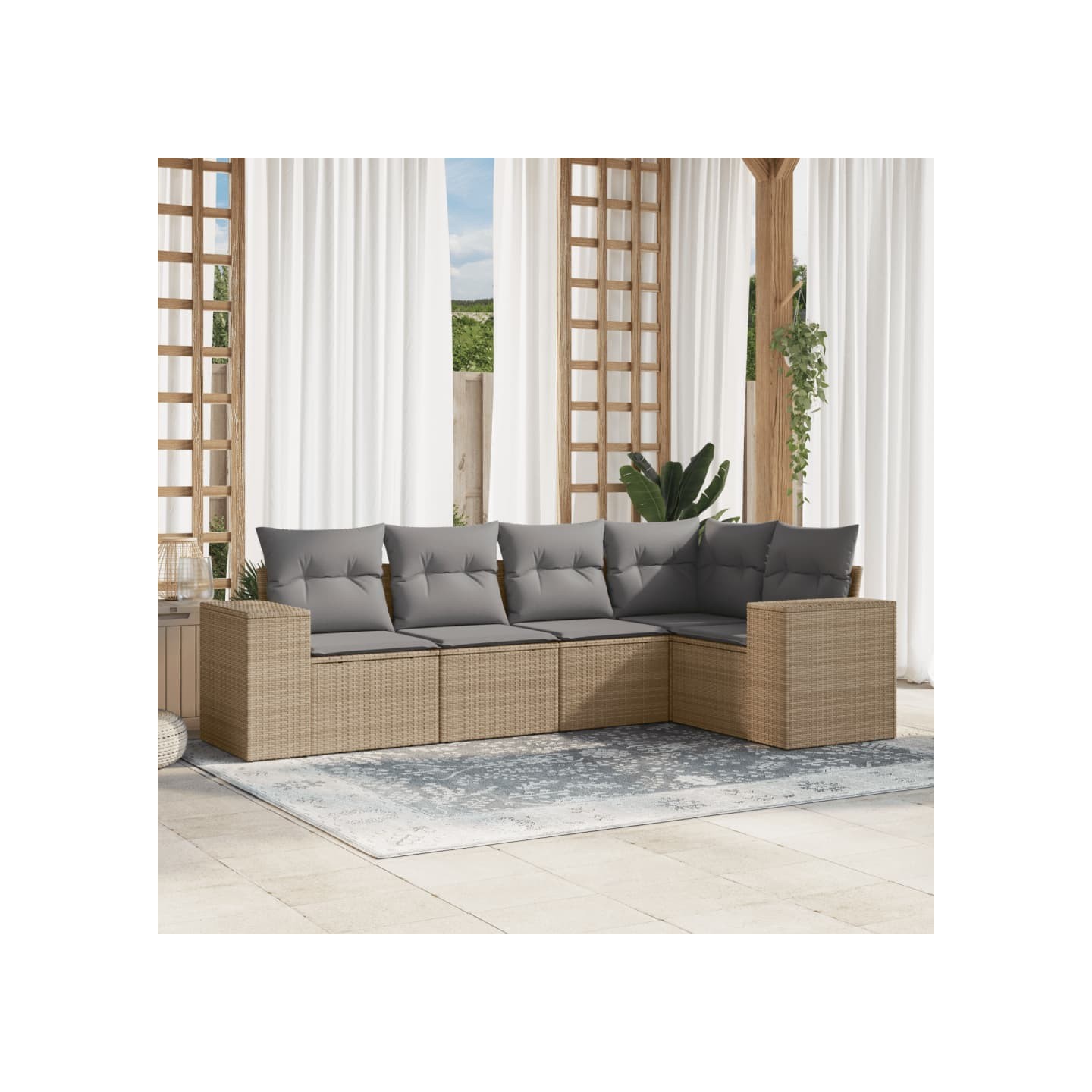Salon de jardin avec coussins 5 pcs beige résine tressée