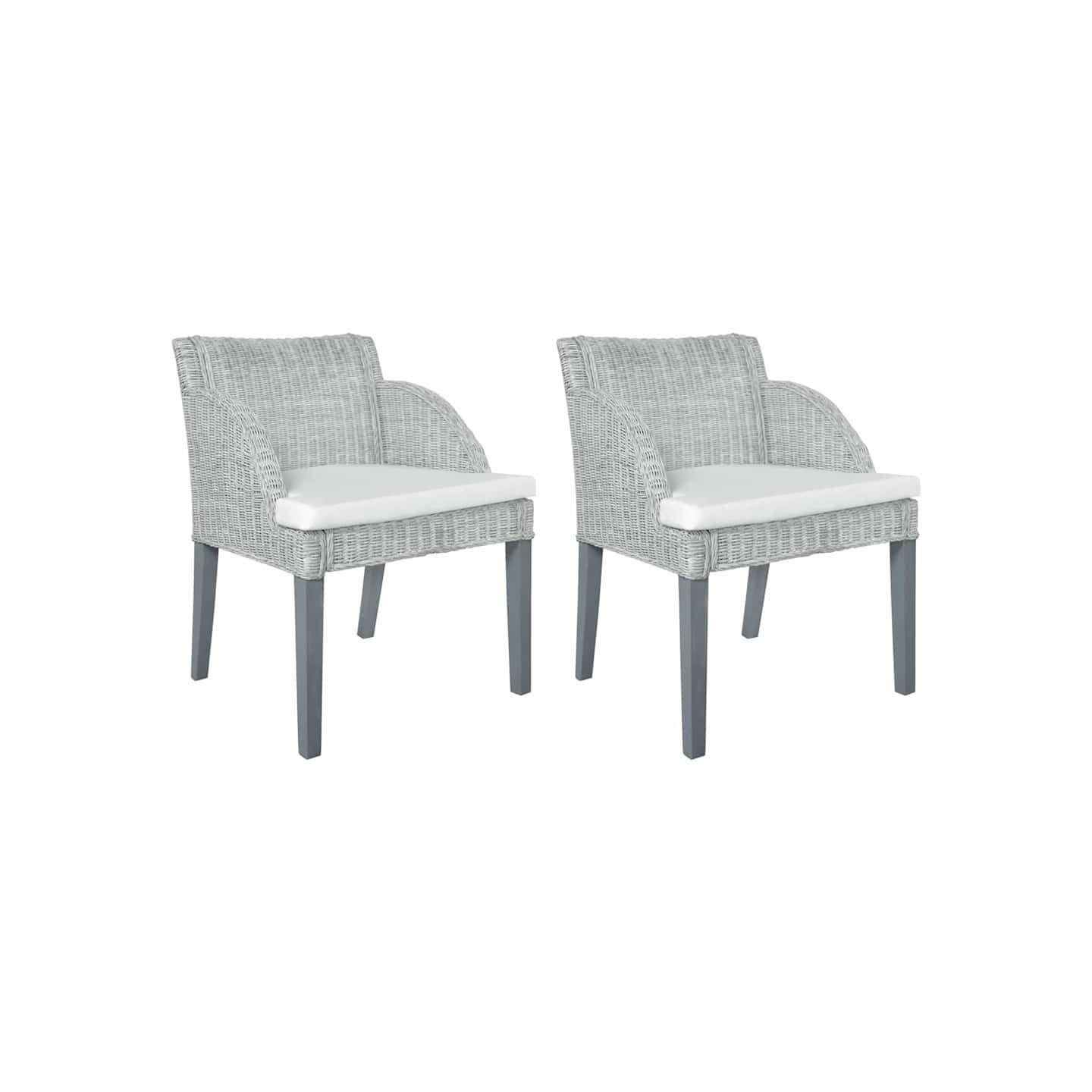 Chaises à manger avec coussins lot de 2 gris rotin naturel