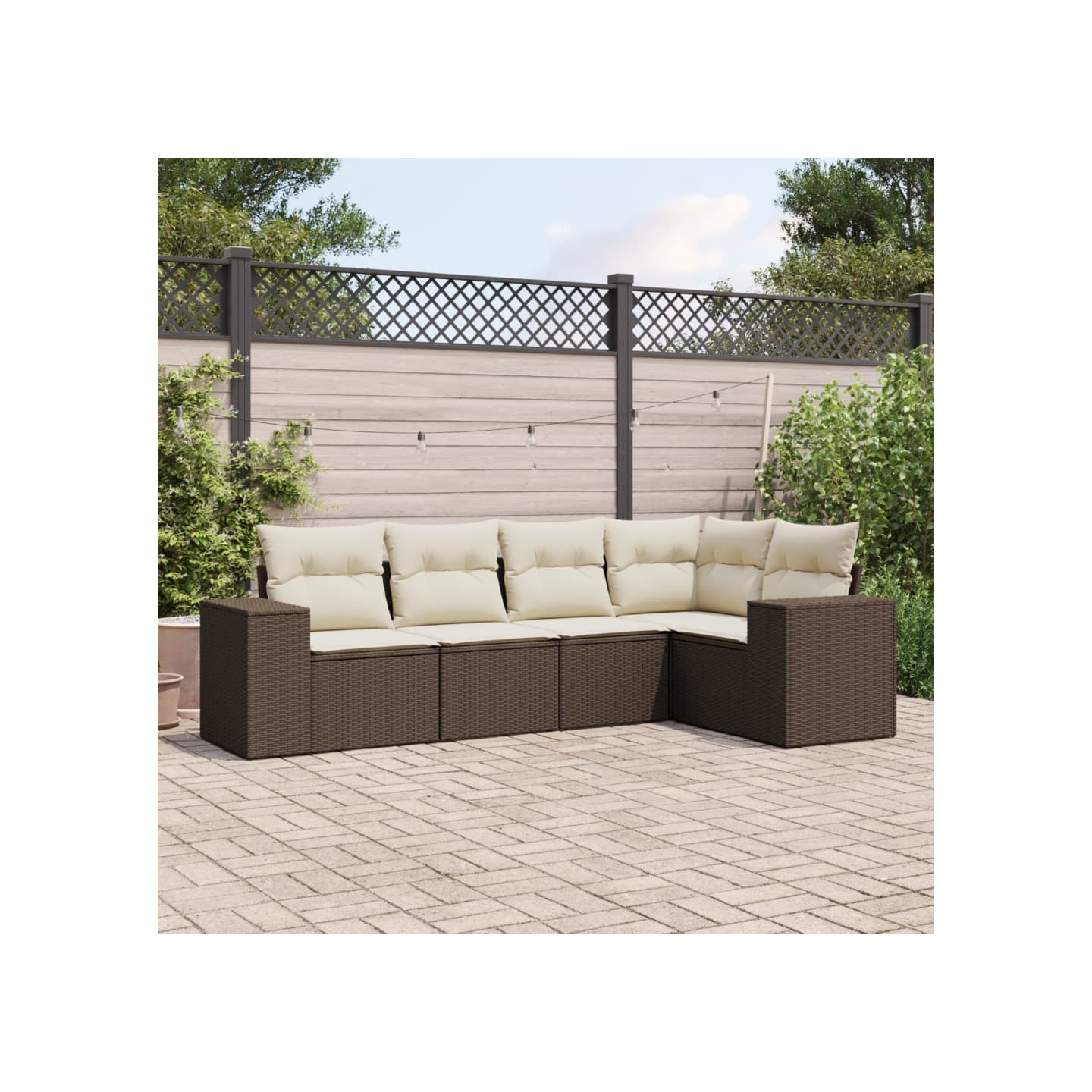 Salon de jardin avec coussins 5 pcs marron résine tressée