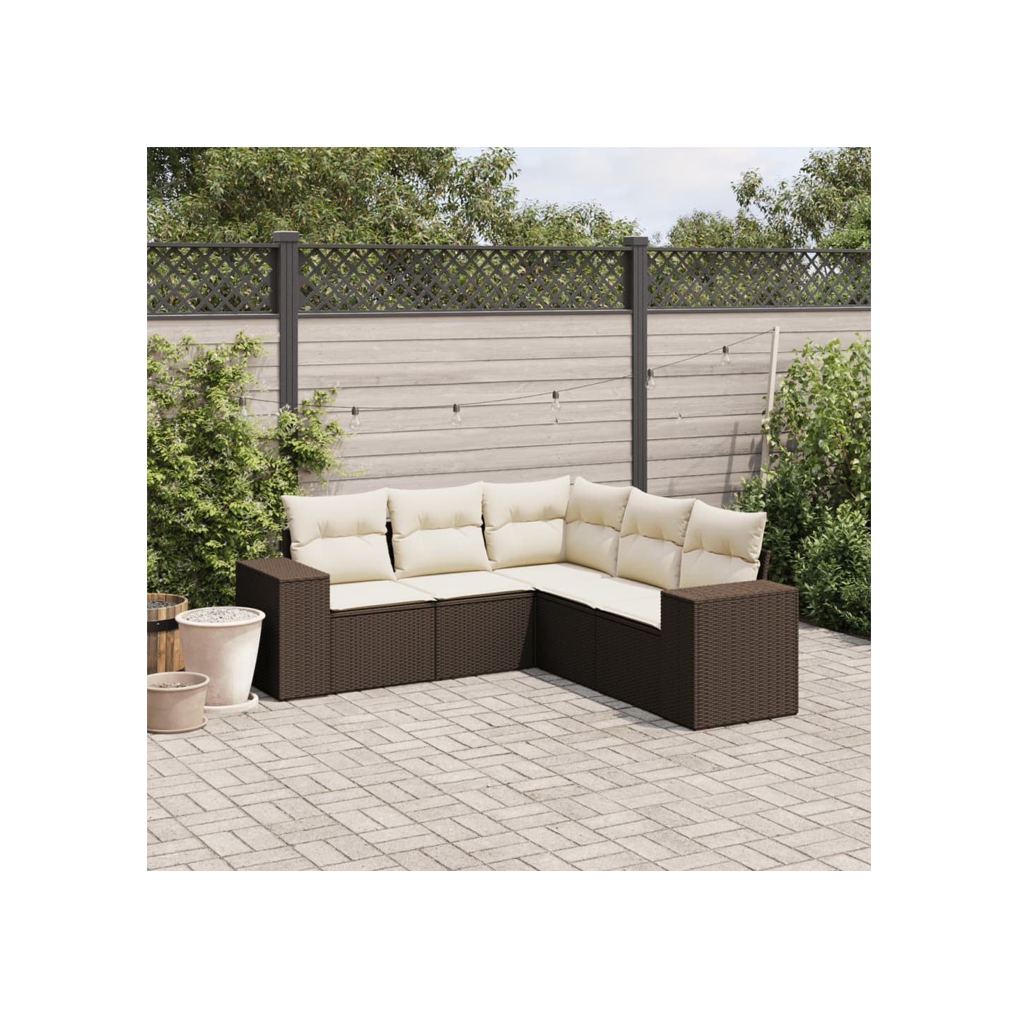Salon de jardin avec coussins 5 pcs marron résine tressée