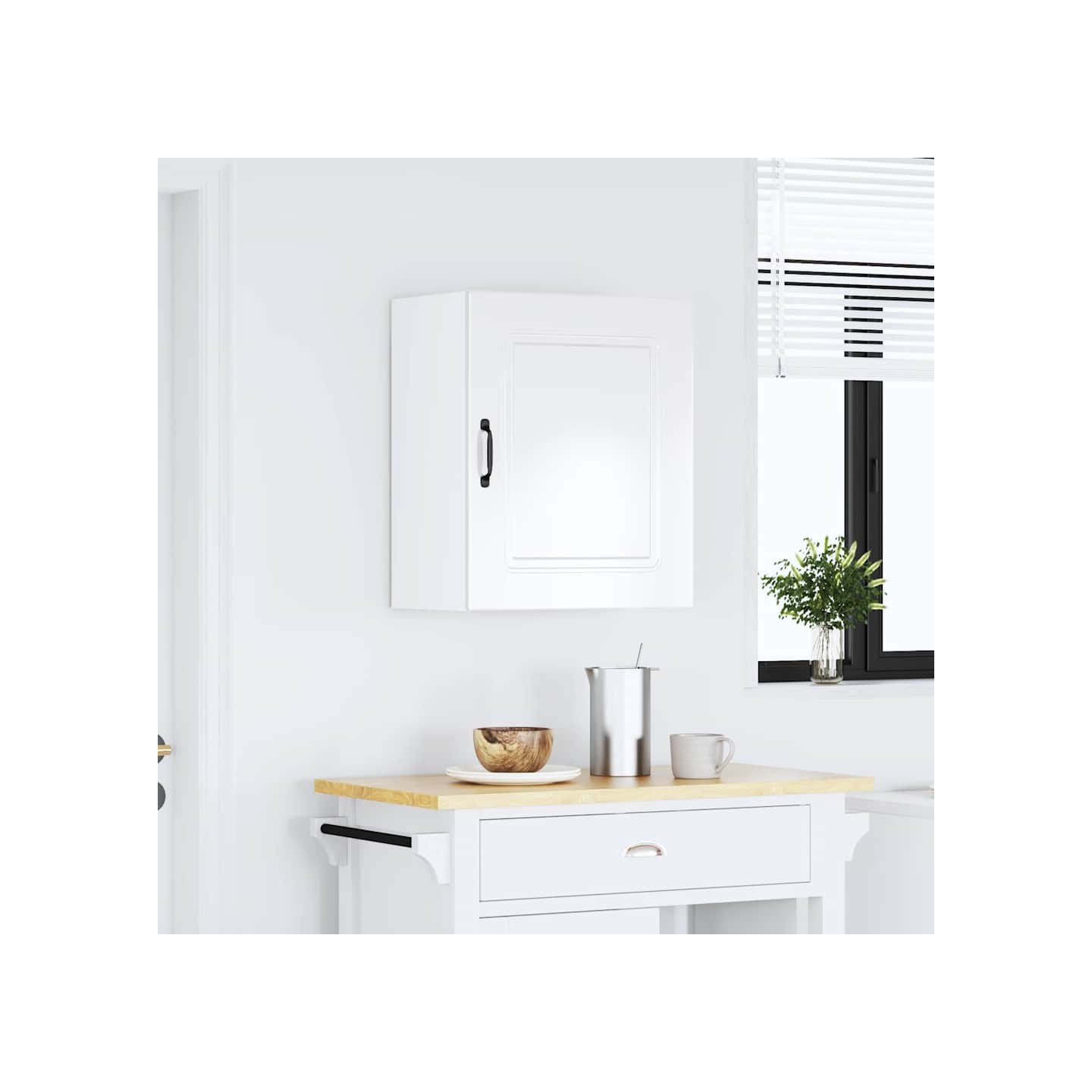 Meuble haut de cuisine Kalmar en bois d'ingénierie blanc brillant