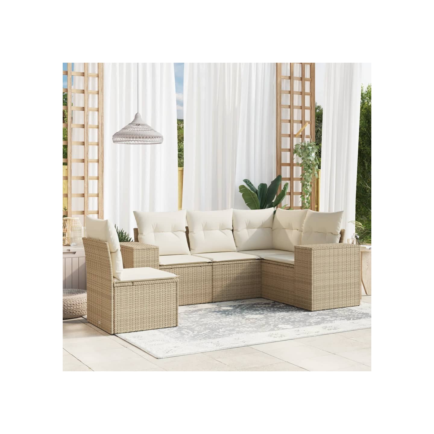 Salon de jardin avec coussins 5 pcs beige résine tressée