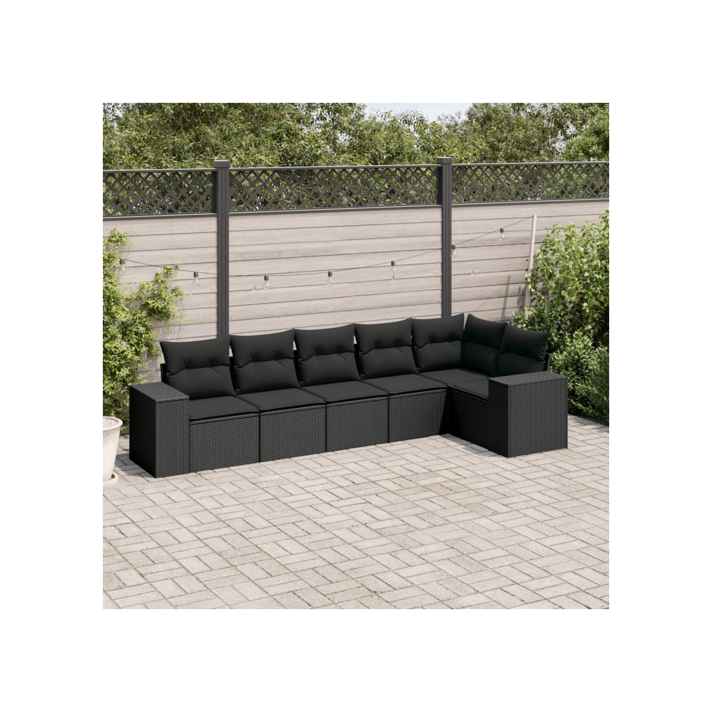 Salon de jardin 6 pcs avec coussins noir résine tressée