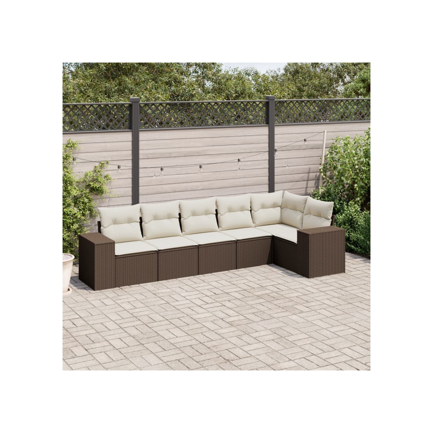 Salon de jardin avec coussins 6 pcs marron résine tressée