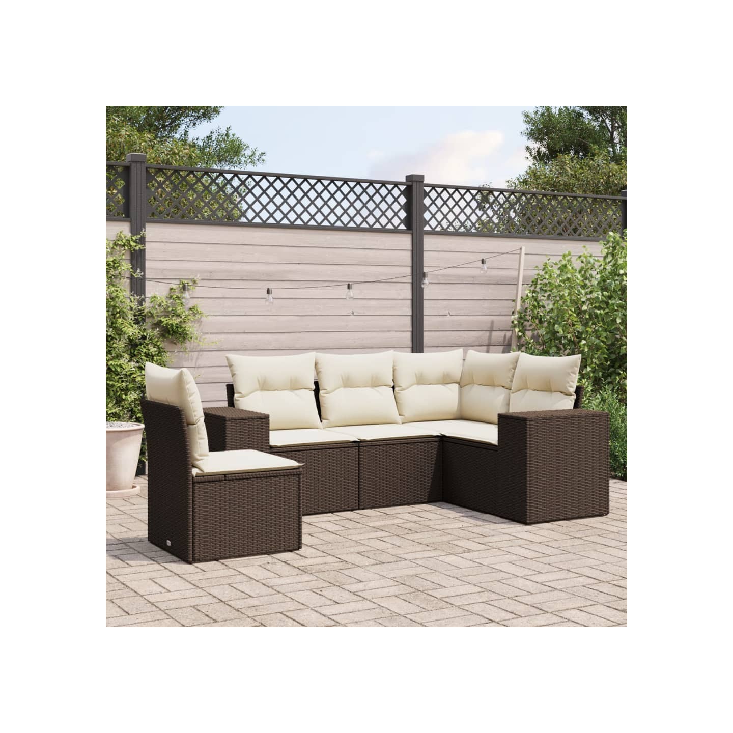 Salon de jardin avec coussins 5 pcs marron résine tressée