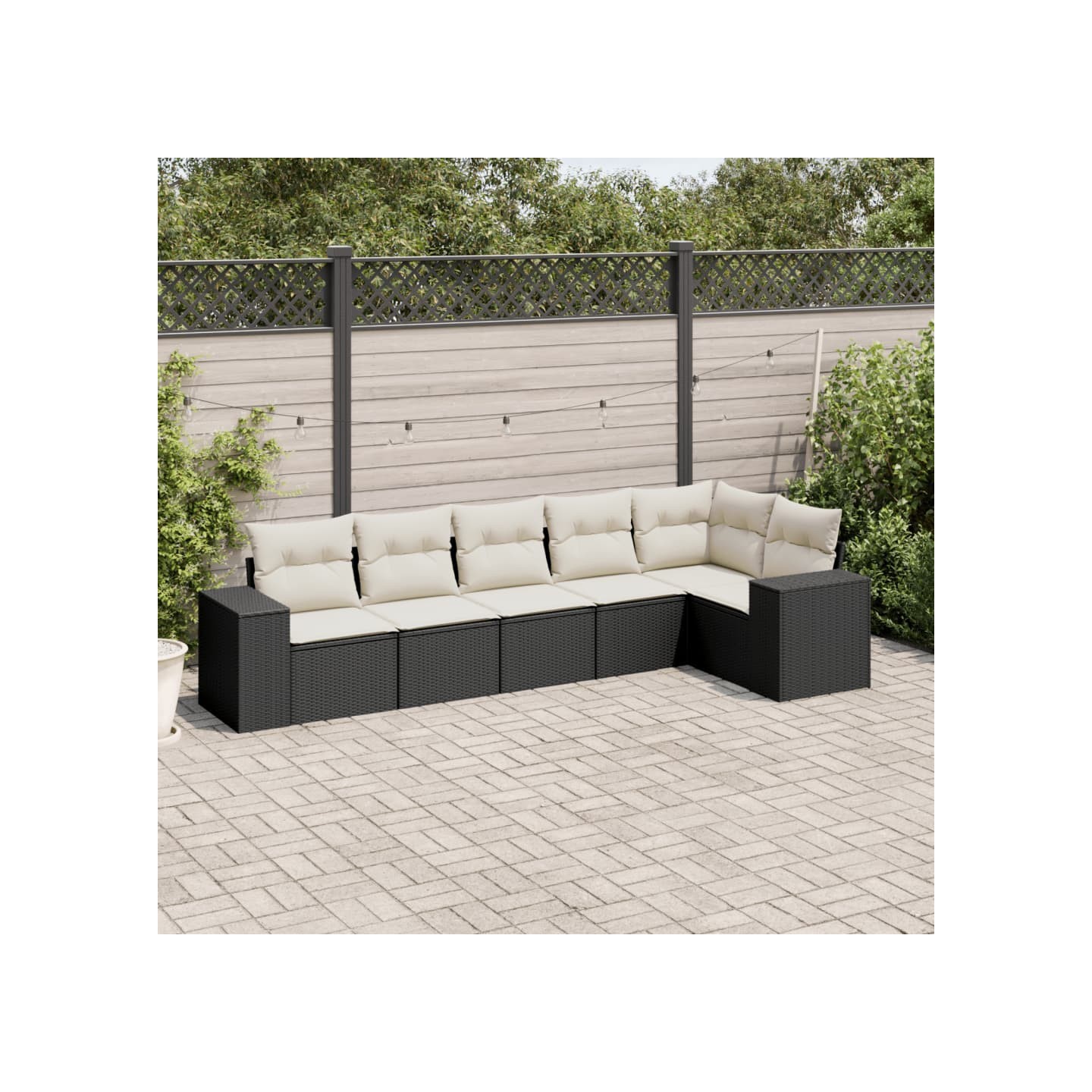 Salon de jardin 6 pcs avec coussins noir résine tressée