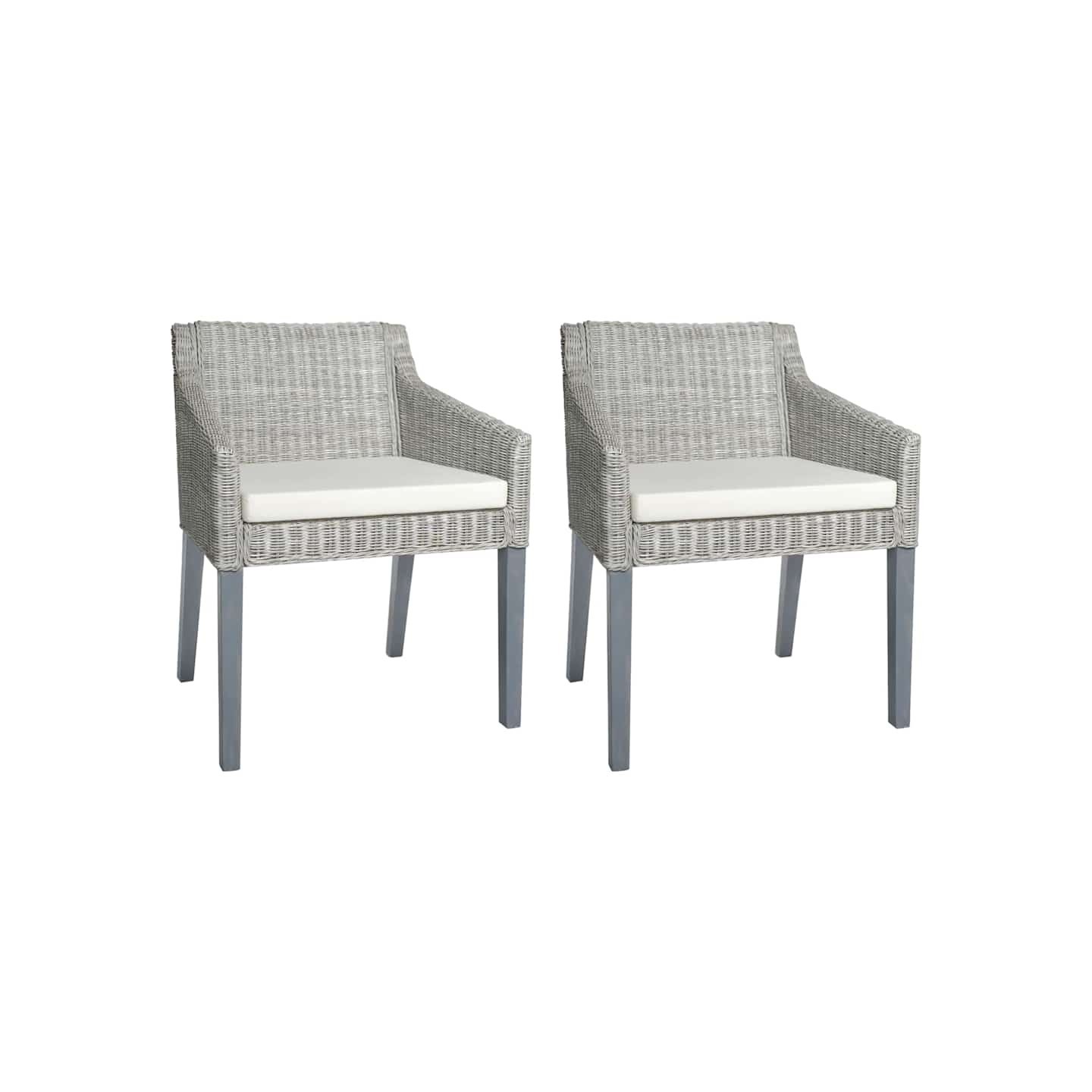 Chaises à manger avec coussins lot de 2 gris rotin naturel