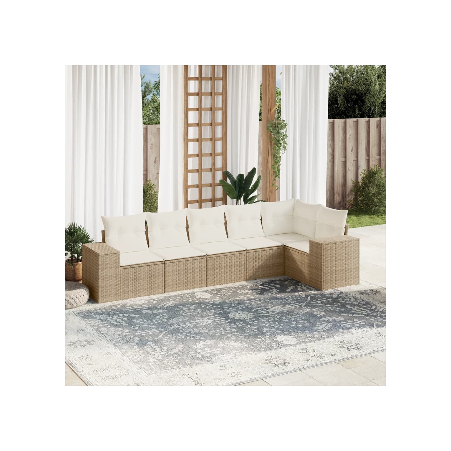 Salon de jardin avec coussins 6 pcs beige résine tressée