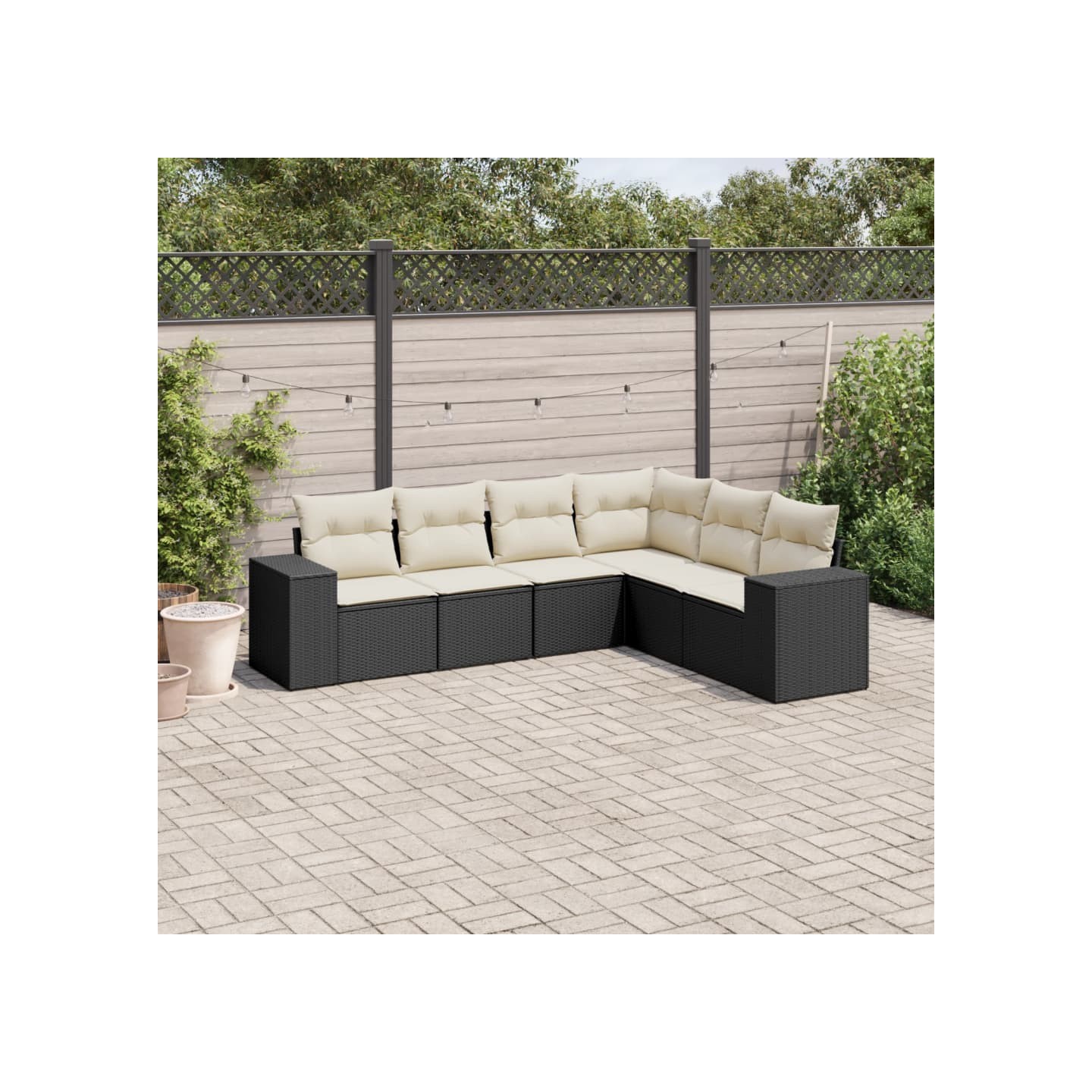 Salon de jardin 6 pcs avec coussins noir résine tressée
