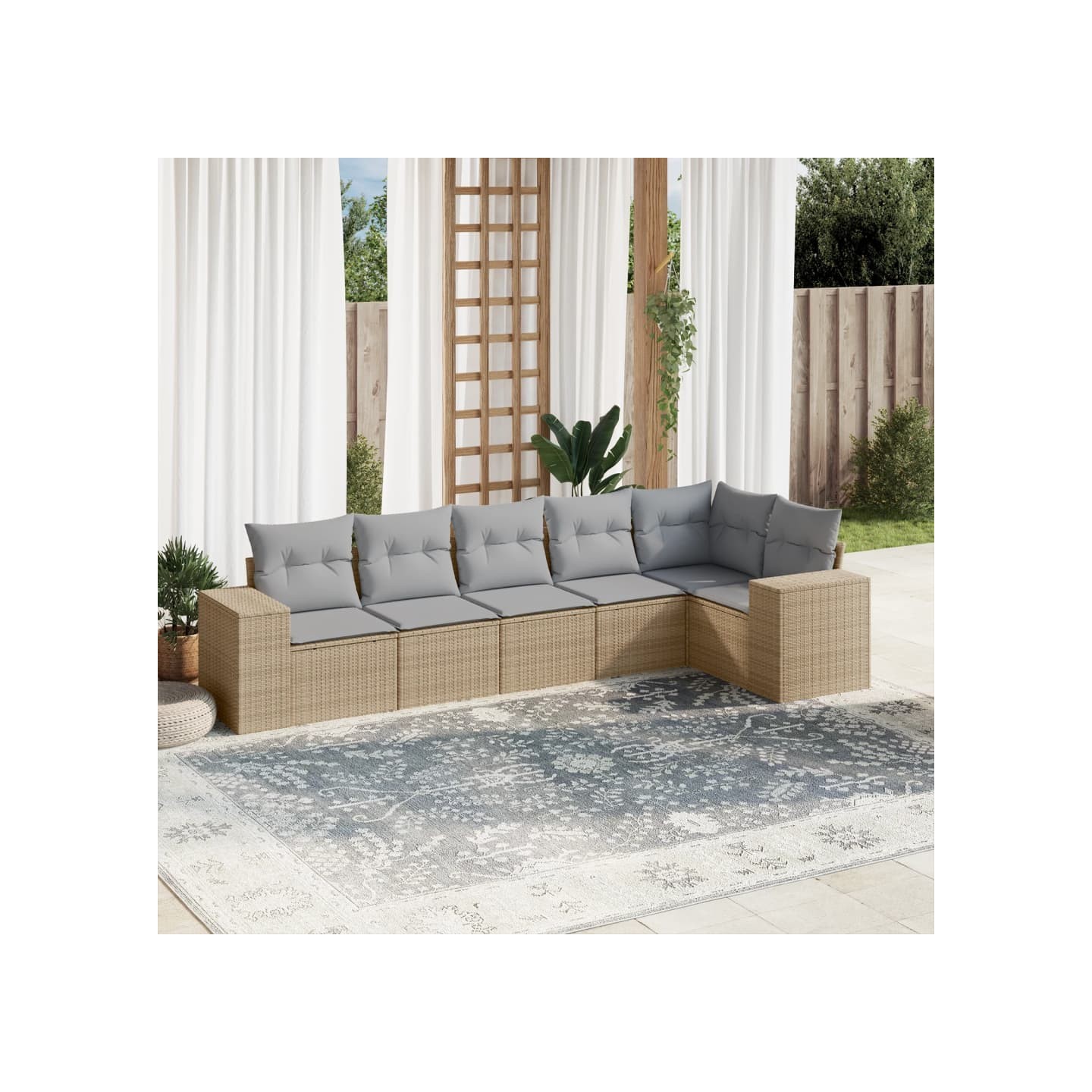 Salon de jardin avec coussins 6 pcs beige résine tressée