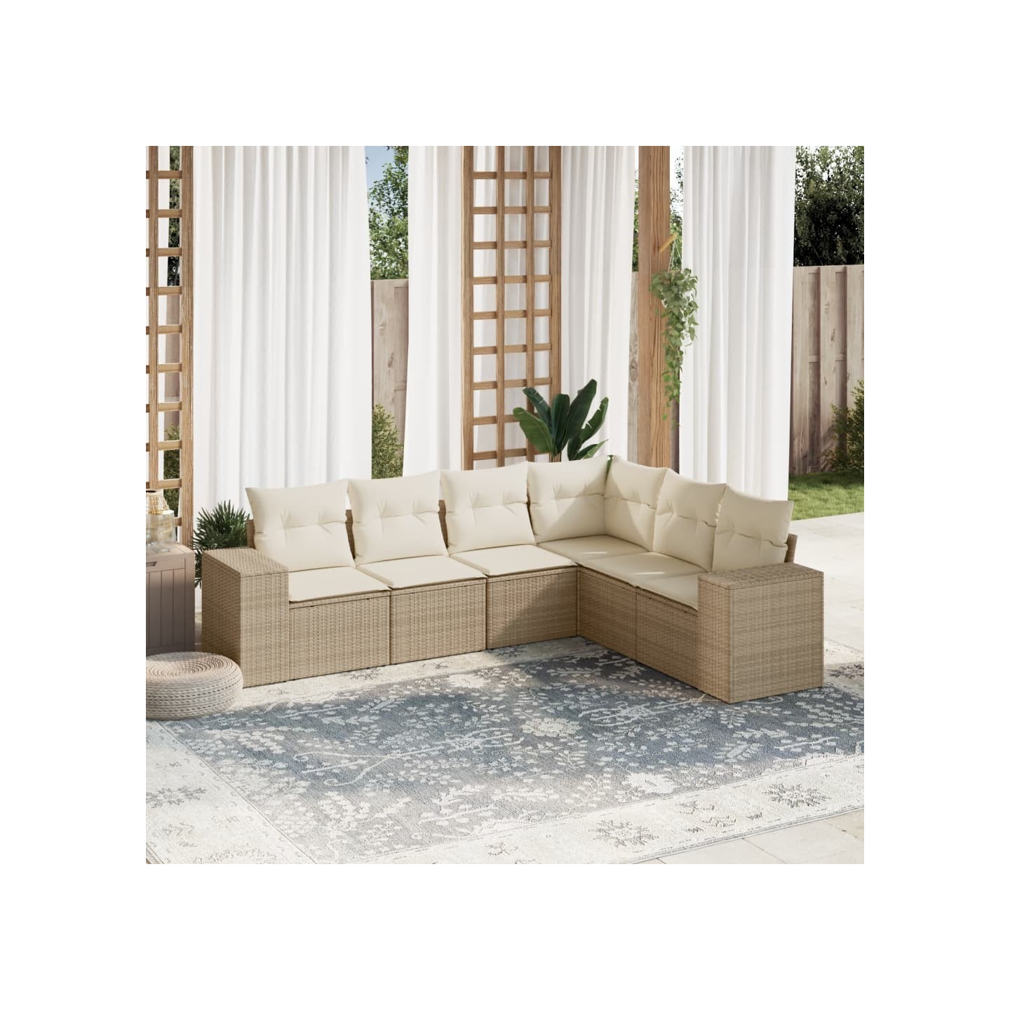 Salon de jardin avec coussins 6 pcs beige résine tressée