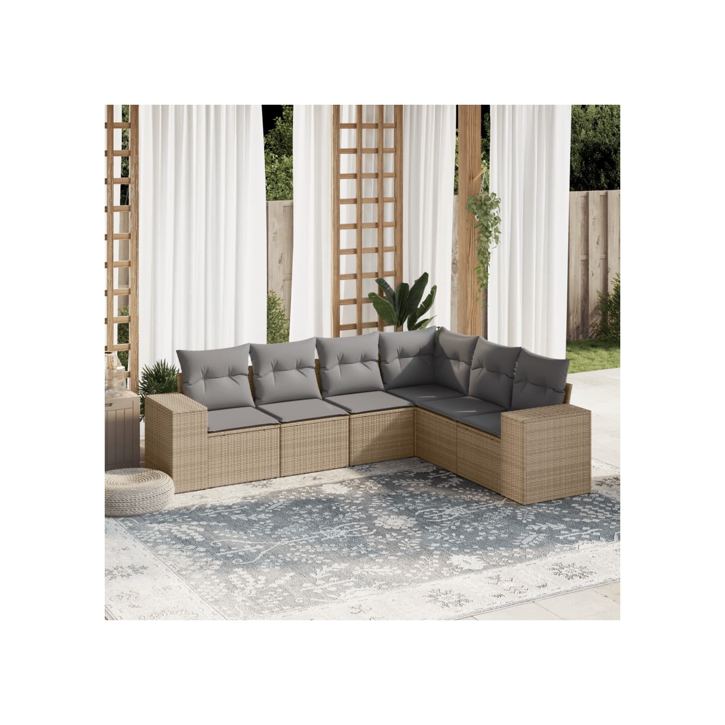 Salon de jardin avec coussins 6 pcs beige résine tressée