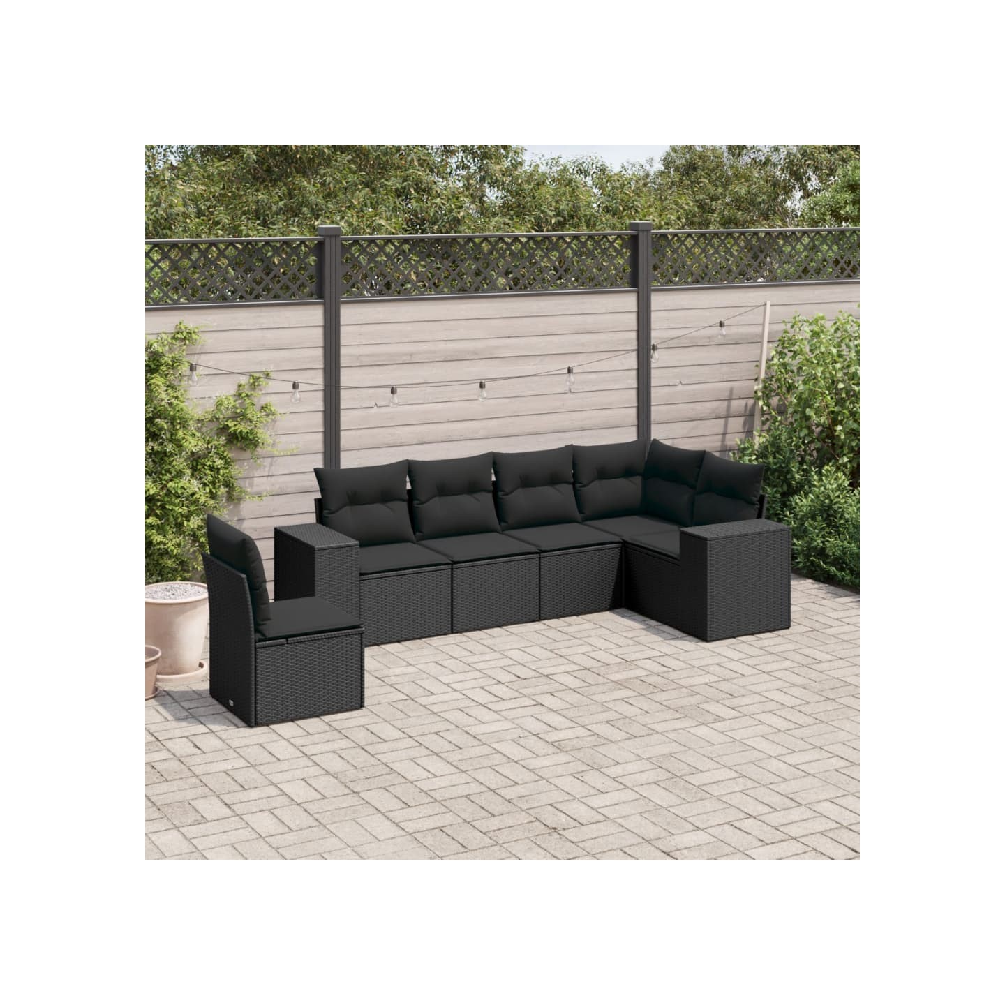 Salon de jardin 6 pcs avec coussins noir résine tressée