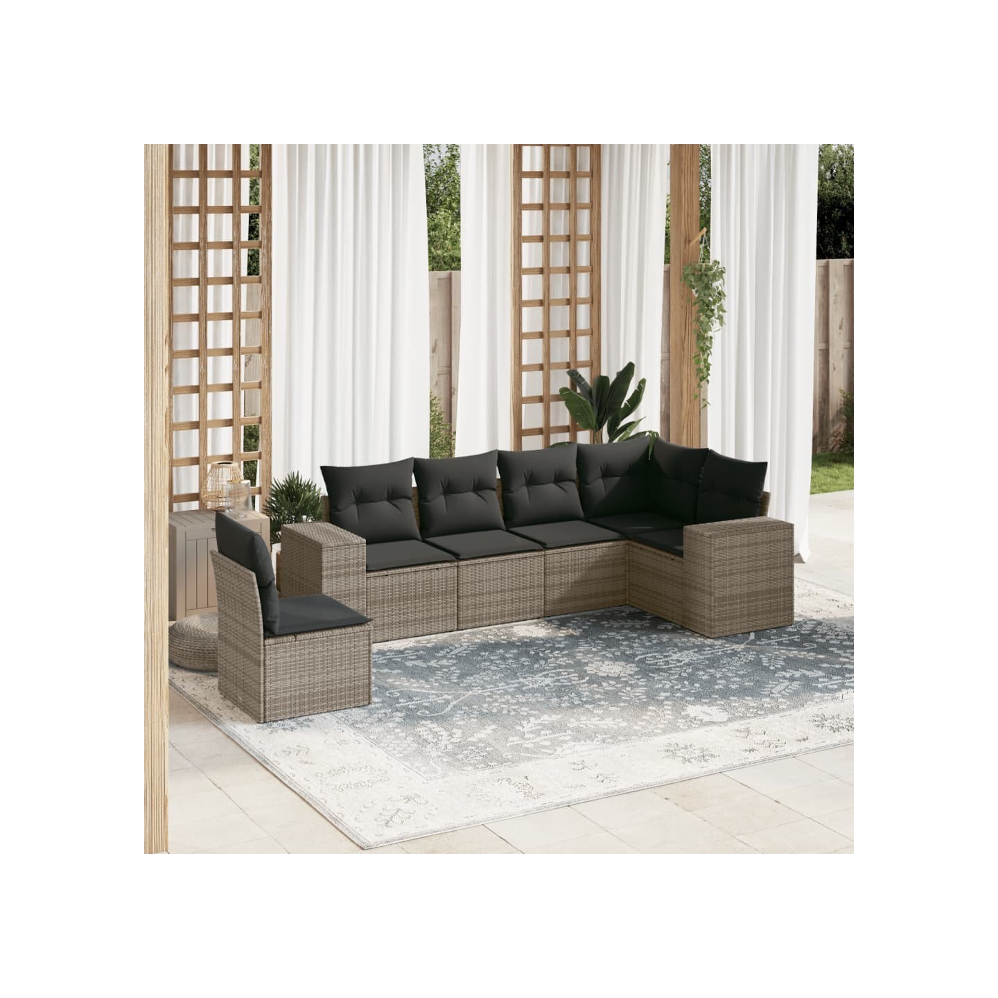 Salon de jardin 6 pcs avec coussins gris résine tressée