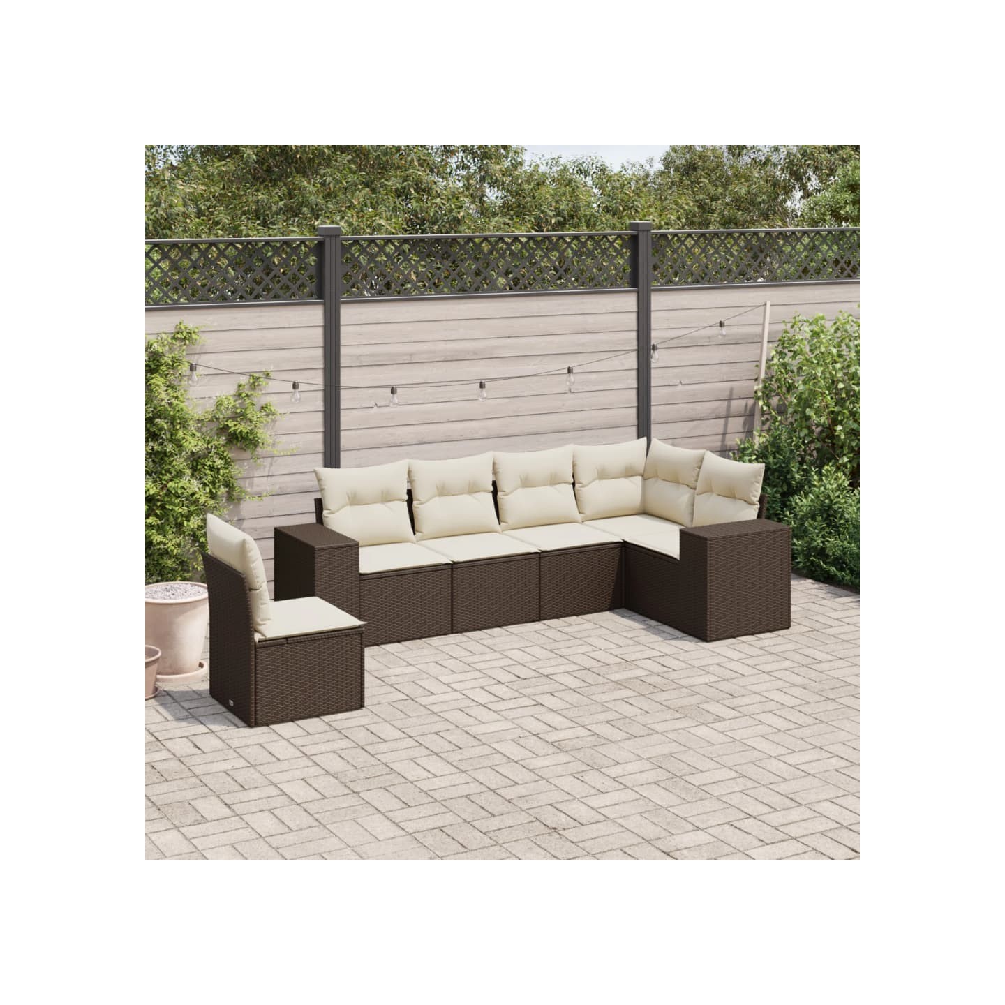Salon de jardin avec coussins 6 pcs marron résine tressée