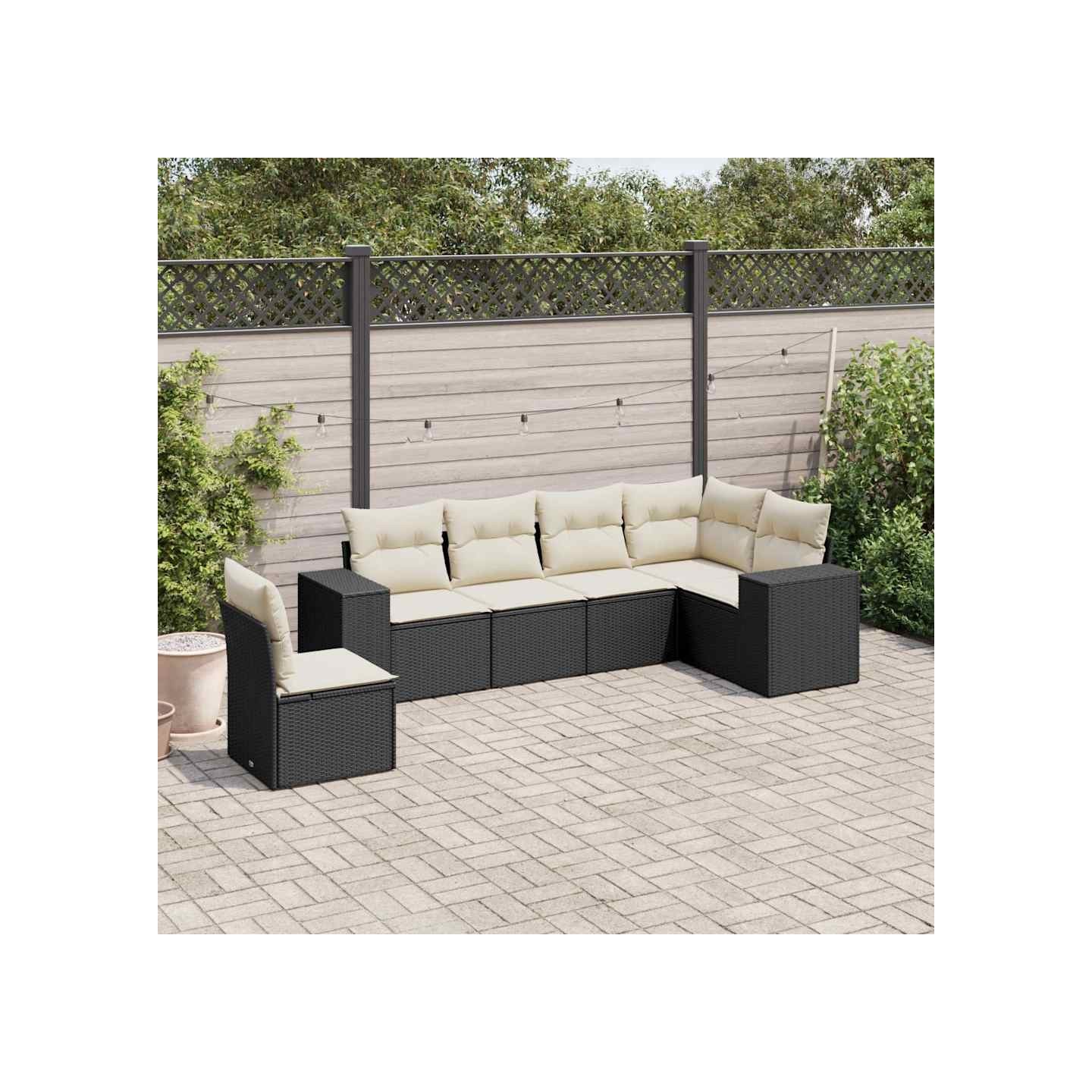Salon de jardin 6 pcs avec coussins noir résine tressée