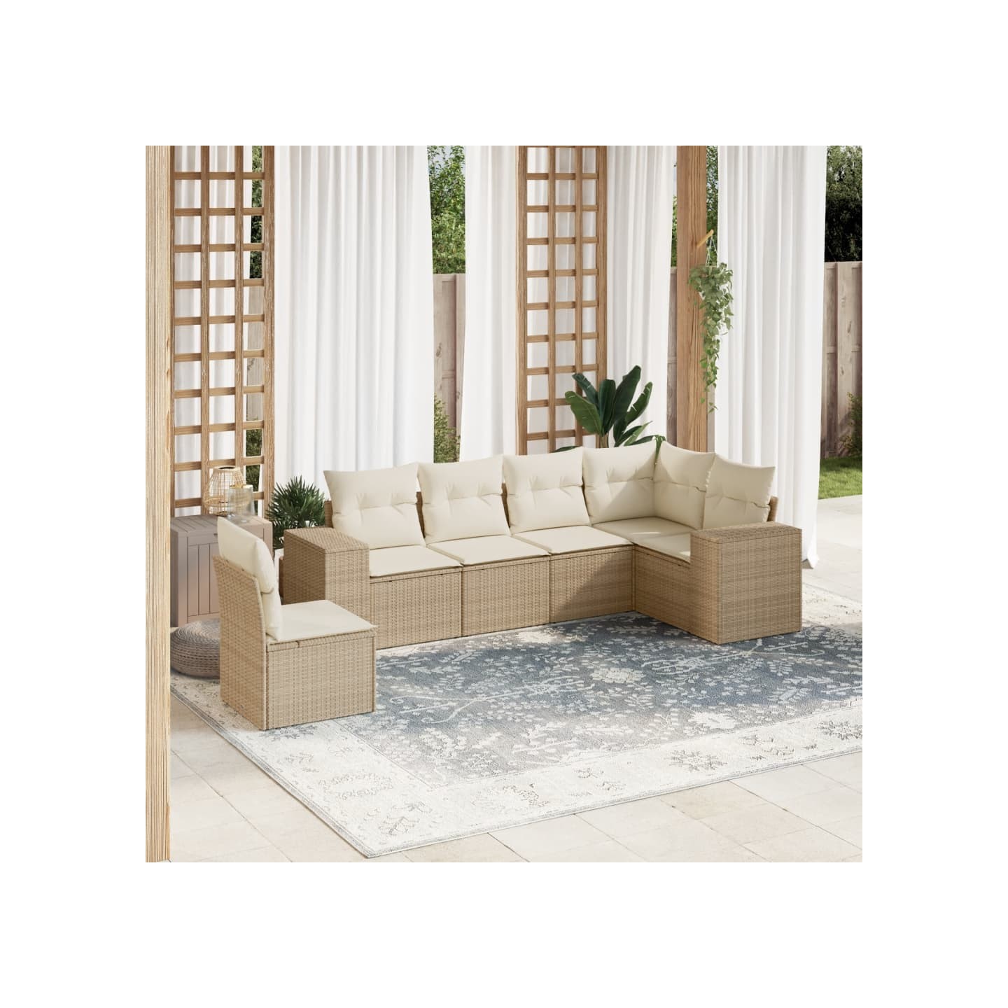Salon de jardin avec coussins 6 pcs beige résine tressée