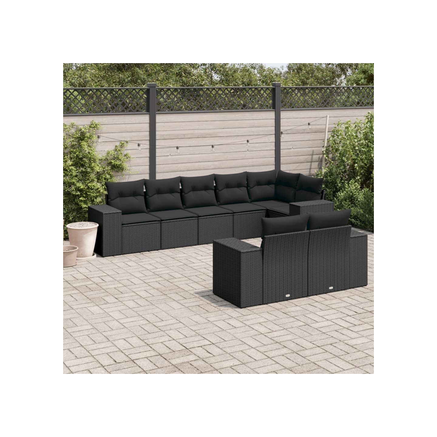 Salon de jardin 8 pcs avec coussins noir résine tressée
