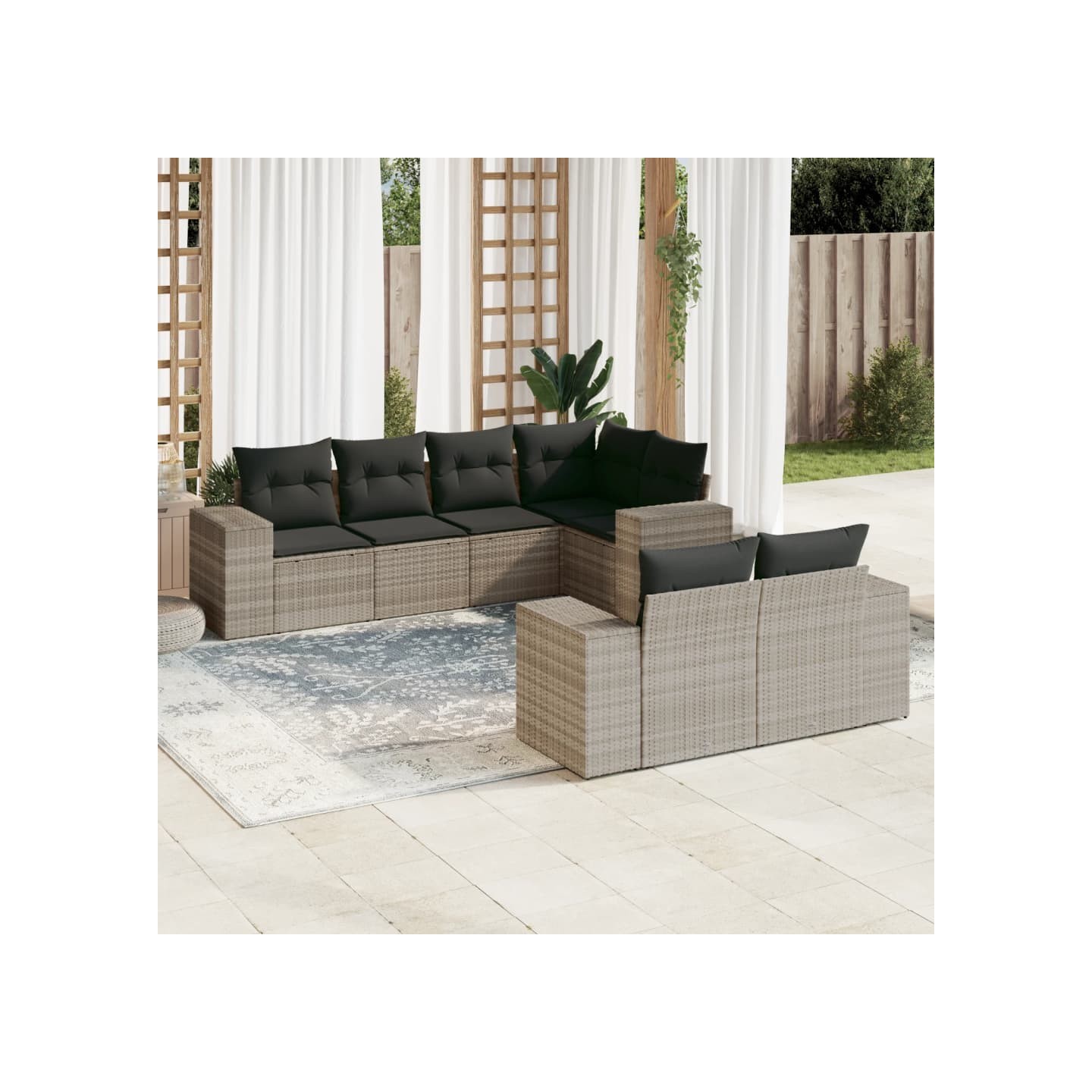 Salon de jardin avec coussins 7 pcs gris clair résine tressée