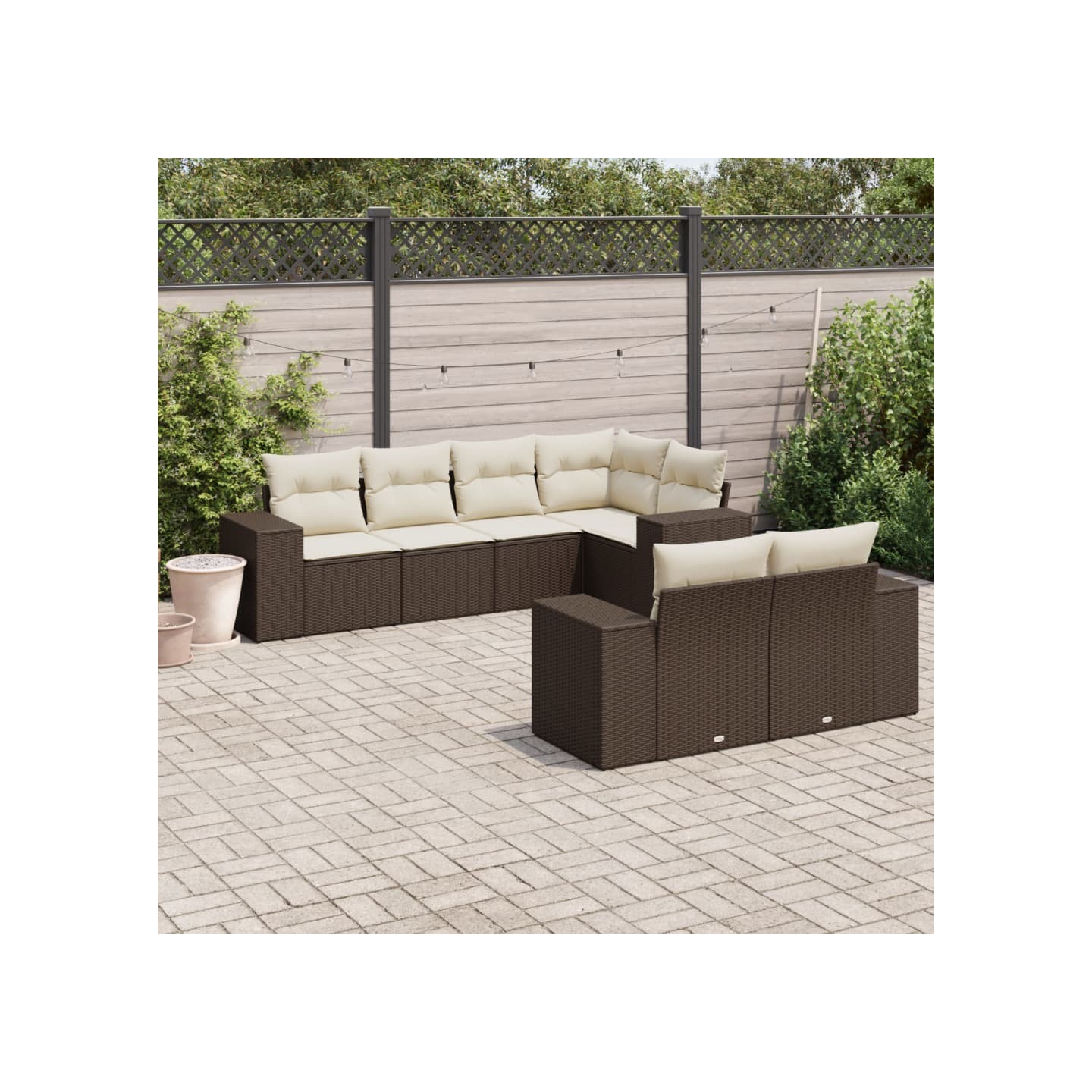 Salon de jardin avec coussins 7 pcs marron résine tressée