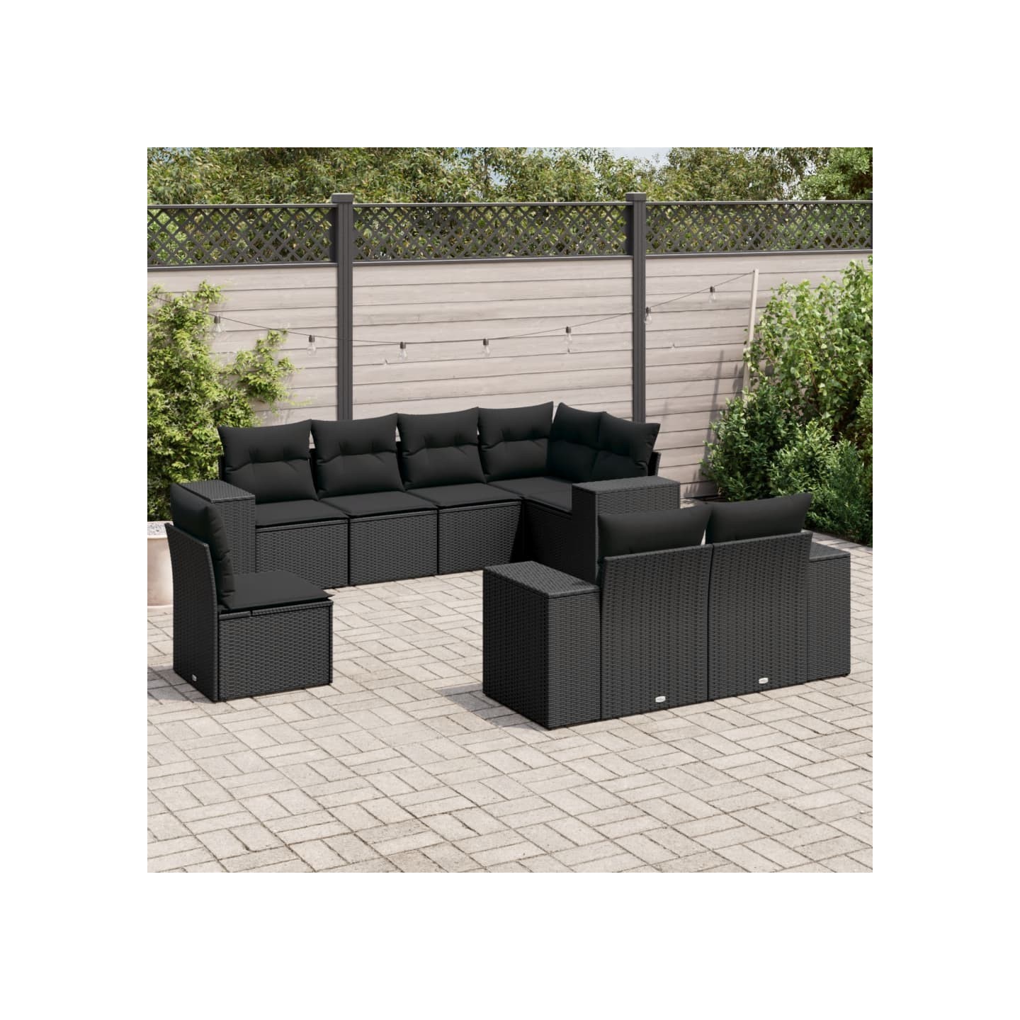 Salon de jardin 8 pcs avec coussins noir résine tressée