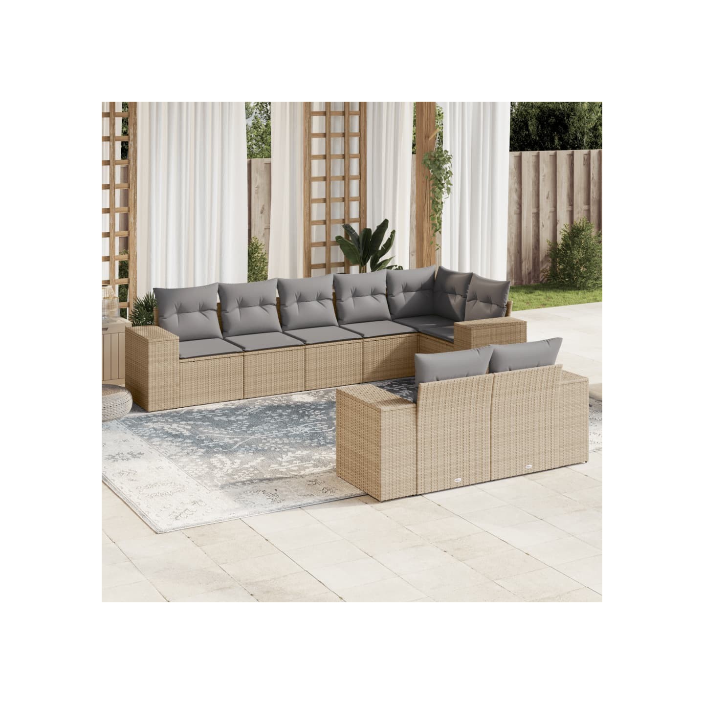 Salon de jardin avec coussins 8 pcs beige résine tressée