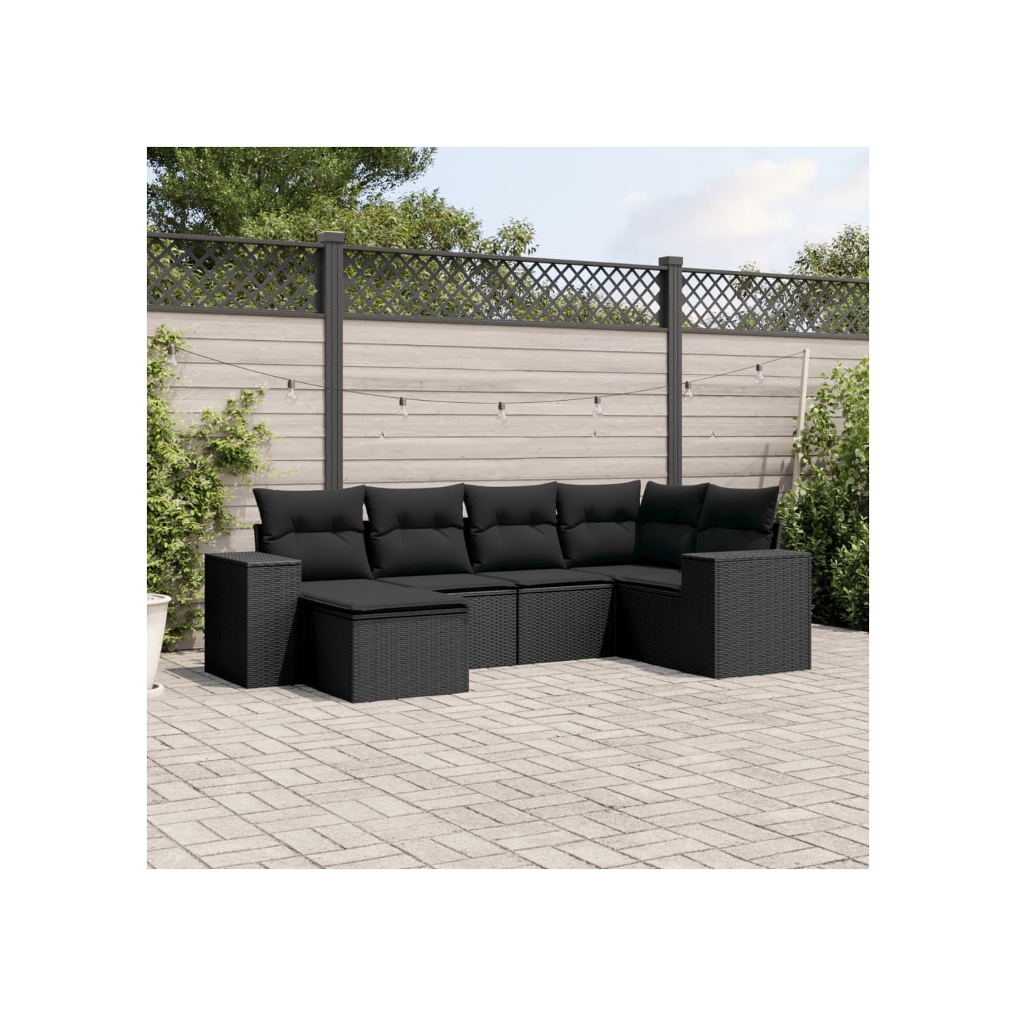 Salon de jardin 6 pcs avec coussins noir résine tressée