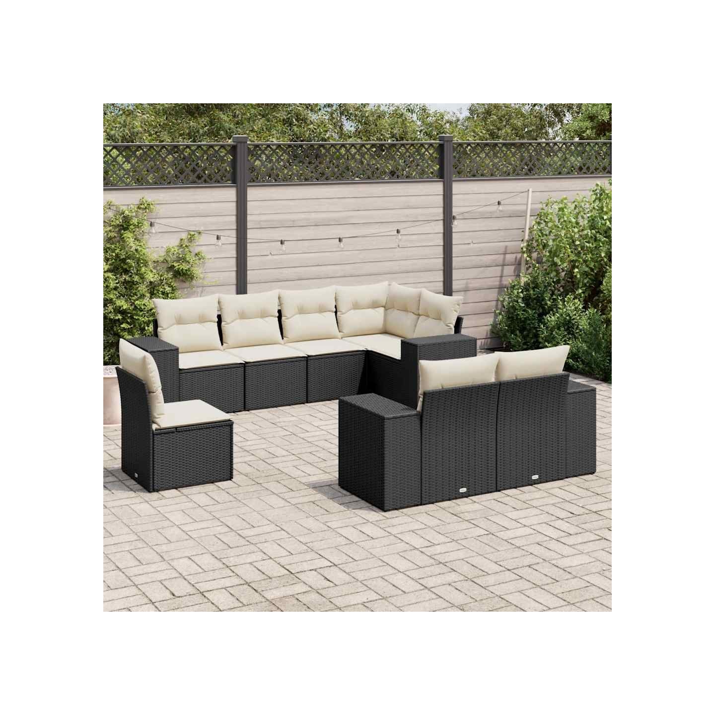 Salon de jardin 8 pcs avec coussins noir résine tressée