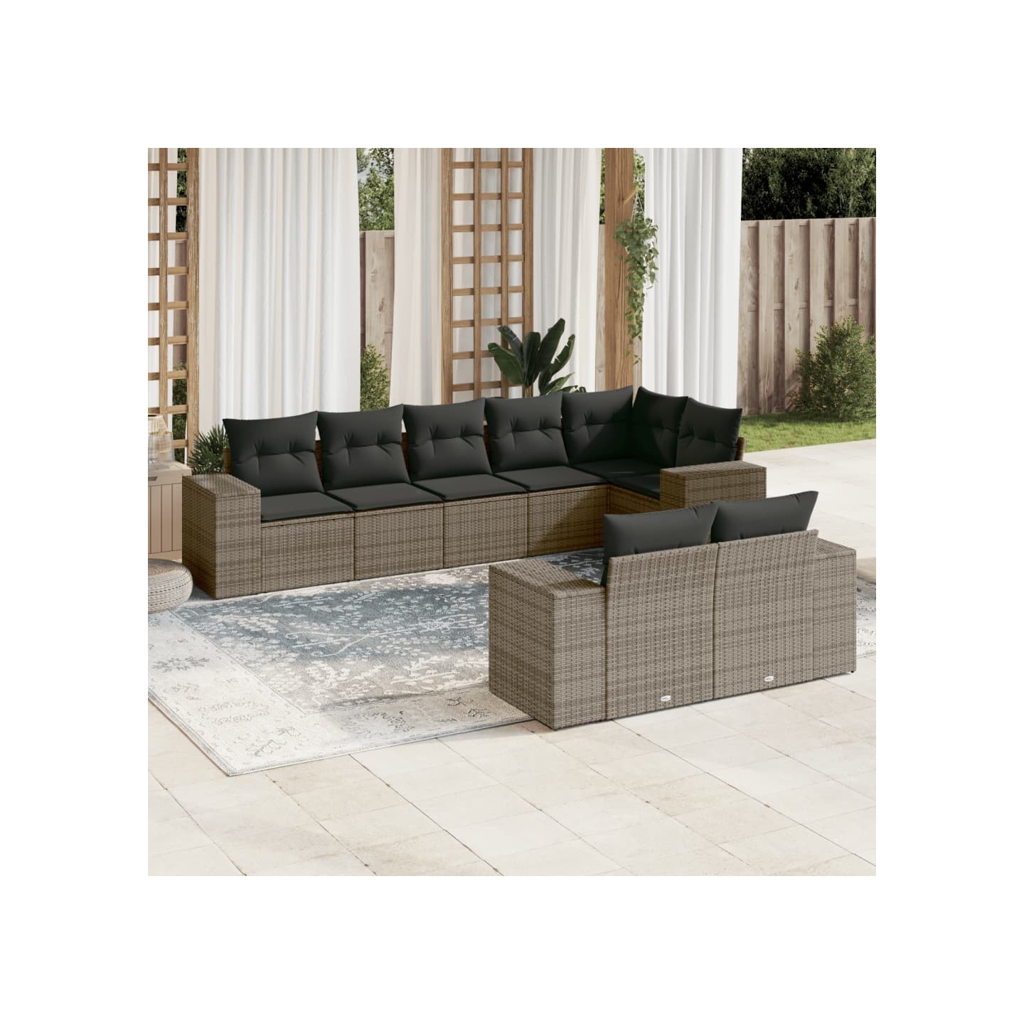 Salon de jardin 8 pcs avec coussins gris résine tressée