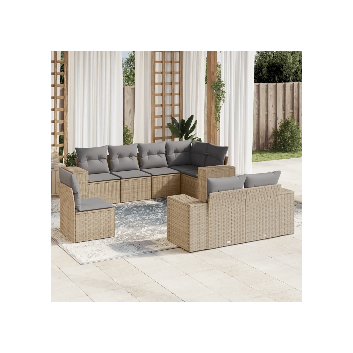 Salon de jardin avec coussins 8 pcs beige résine tressée