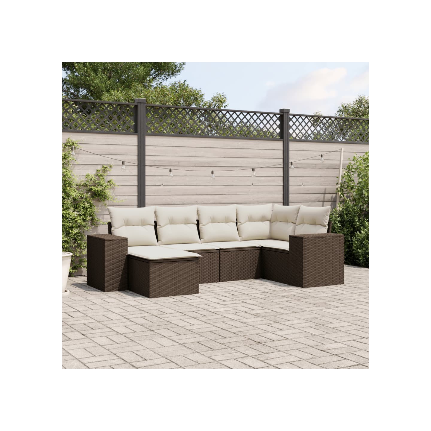 Salon de jardin avec coussins 6 pcs marron résine tressée