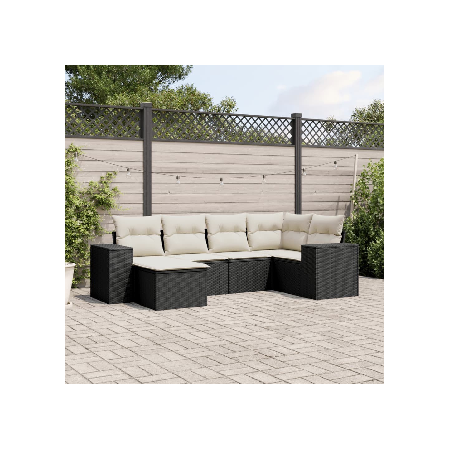Salon de jardin 6 pcs avec coussins noir résine tressée
