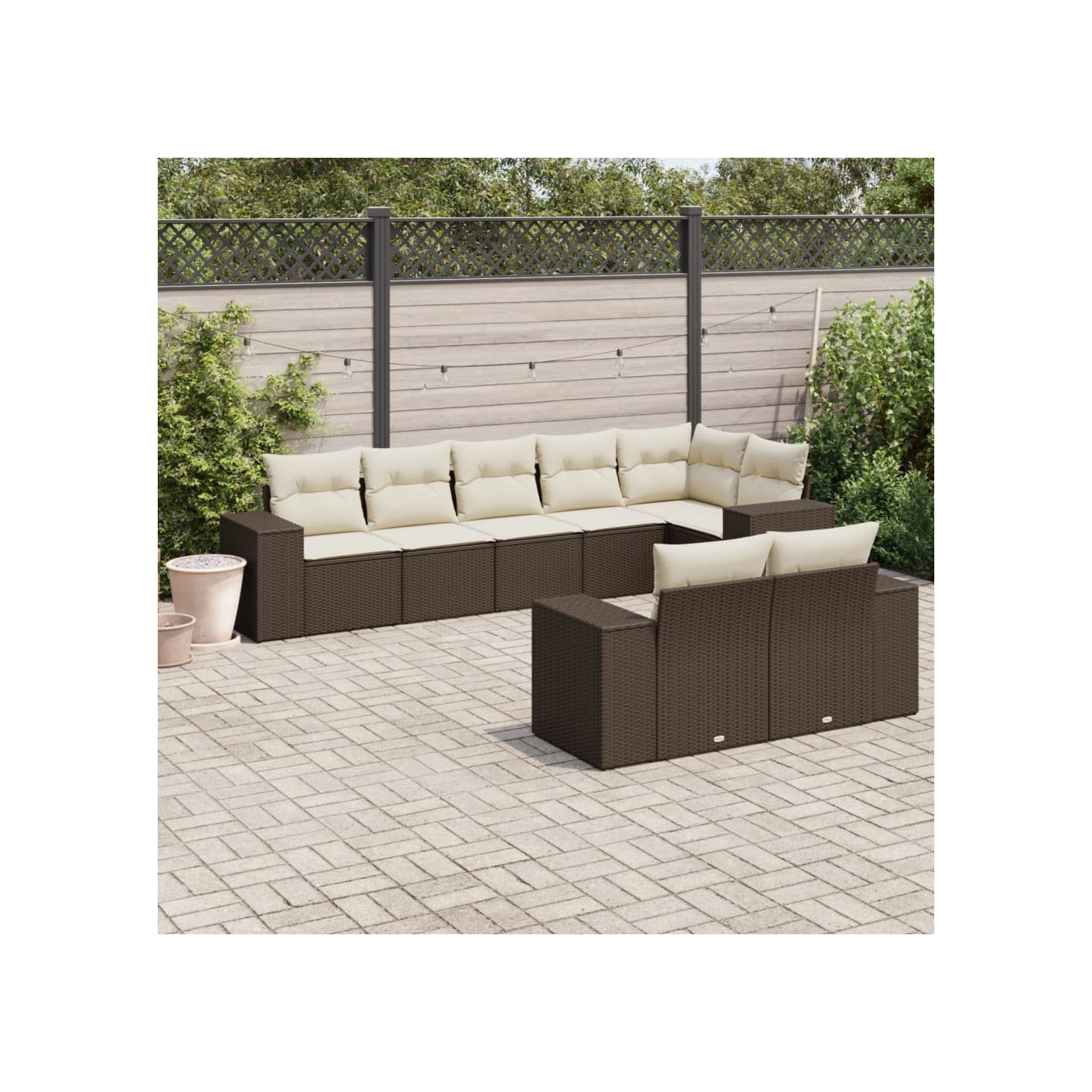 Salon de jardin 8 pcs avec coussins marron résine tressée
